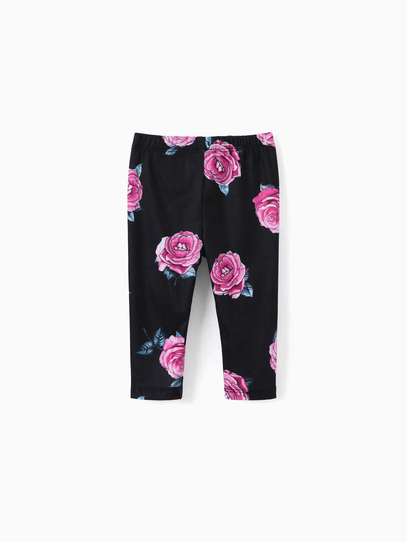2pcs Baby/Toddler Girl Sweet Bowknot Flutter-sleeve Top and Floral Print Leggings Set Pink big image 1