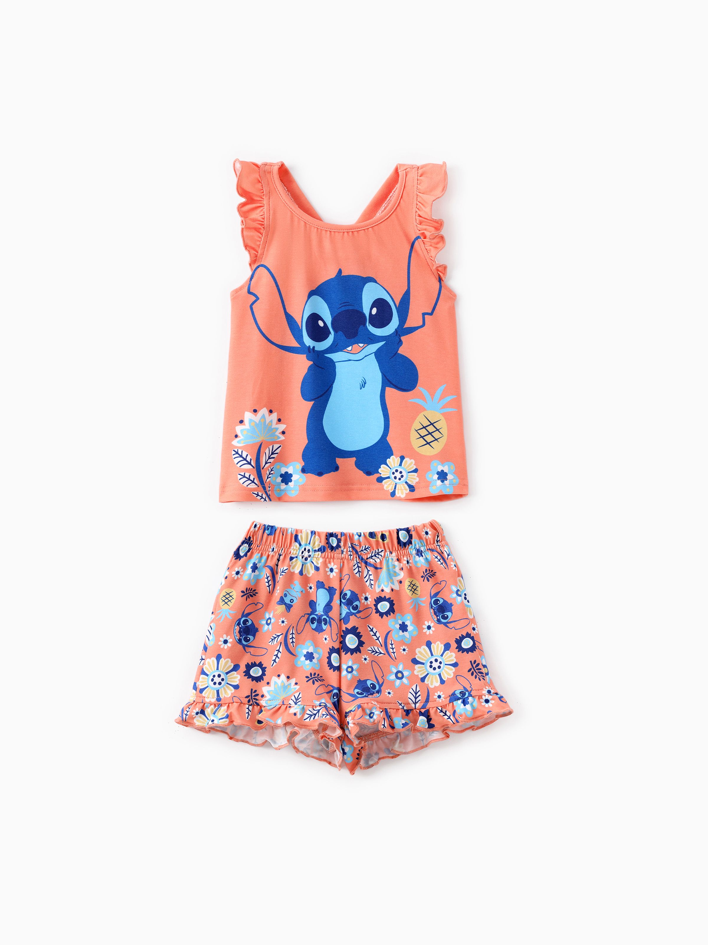 

Disney Stitch Toddler Girls 2pcs Naia™ Character Floral Ruffle tank top with Plant Tropical Flower Print Shorts Set