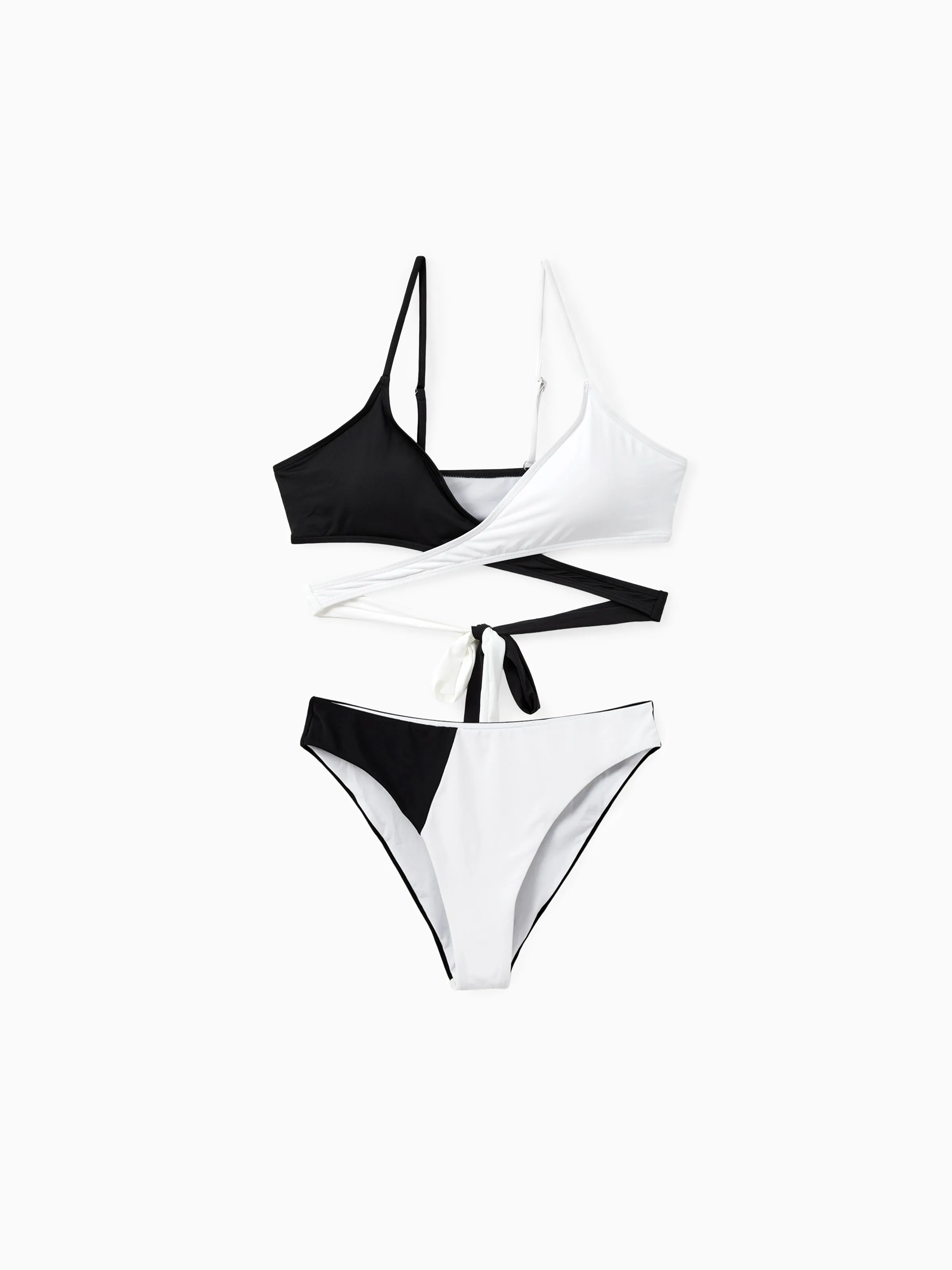 

UPF50+ Family Matching Swimsuit Letter Print Drawstring Swim Trunks or Color Block Bikini (Sun-Protective)