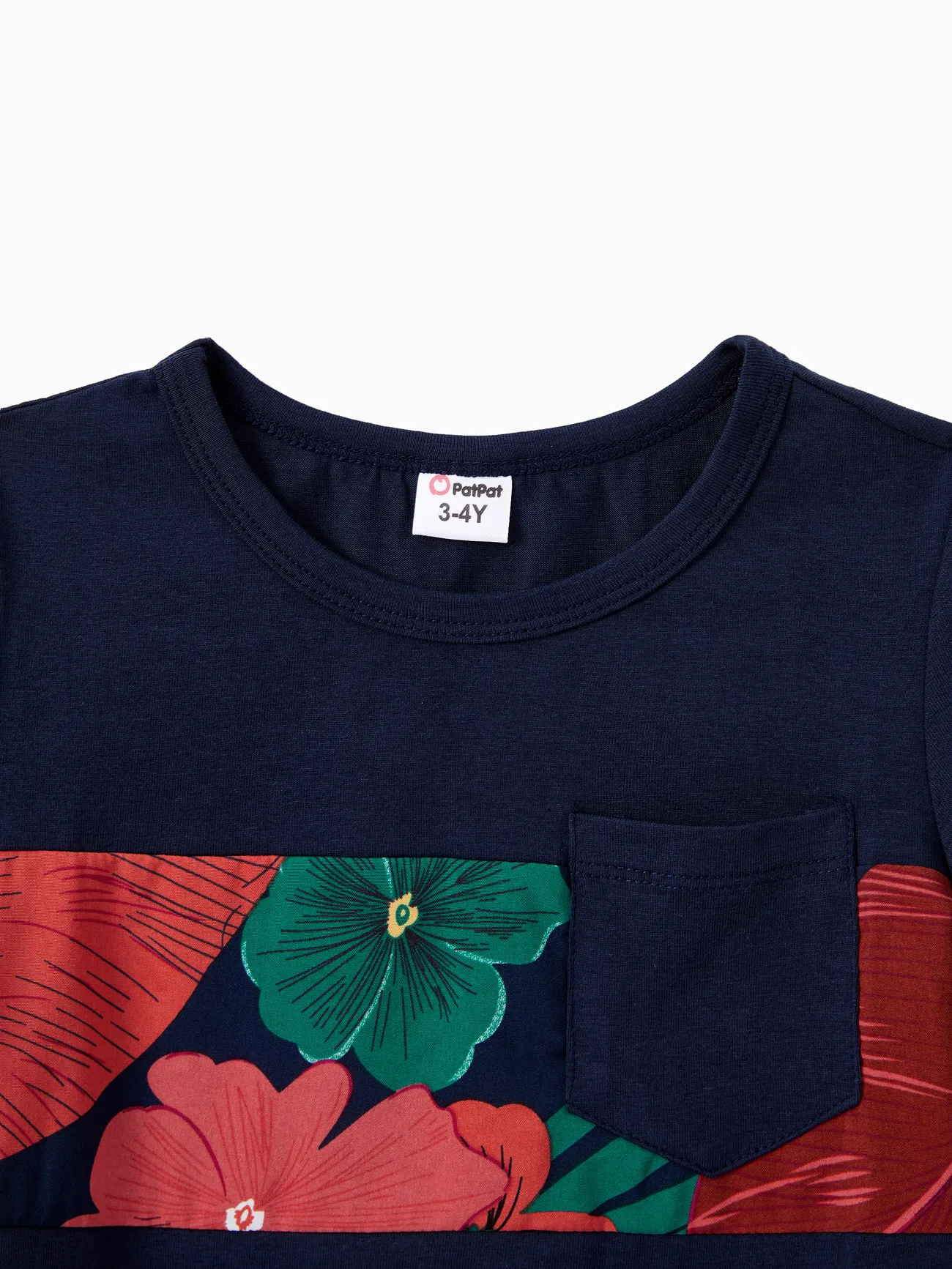 Family Matching Sets Floral Panel Black tee and V-neck Strap Dress with Hidden Snap  Deep Blue big image 1