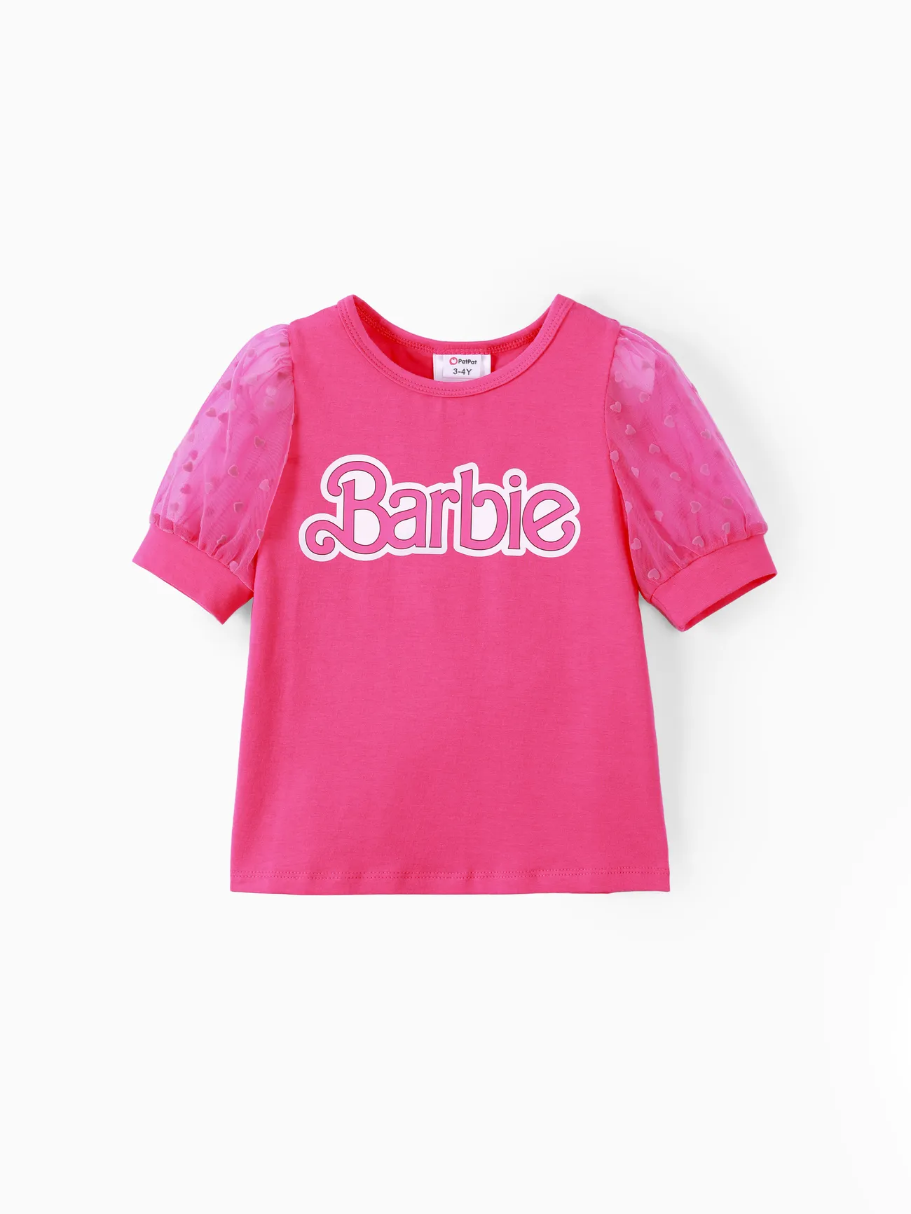 Barbie 2pcs Toddler/Kids Girls Checkered/Plaid Puff-sleeve Bowknot Set
 PinkyWhite big image 1