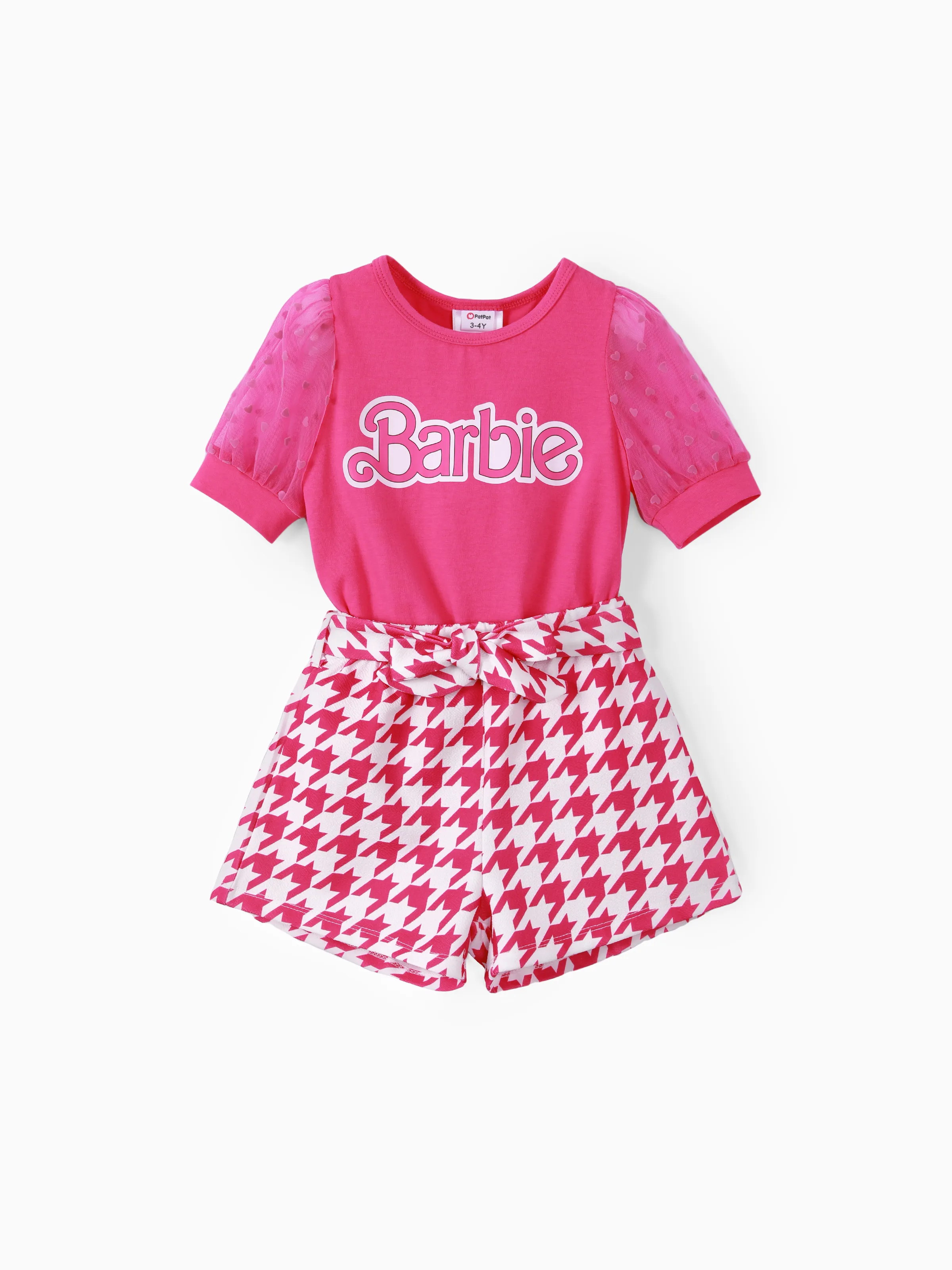 

Barbie 2pcs Toddler/Kids Girls Checkered/Plaid Puff-sleeve Bowknot Set