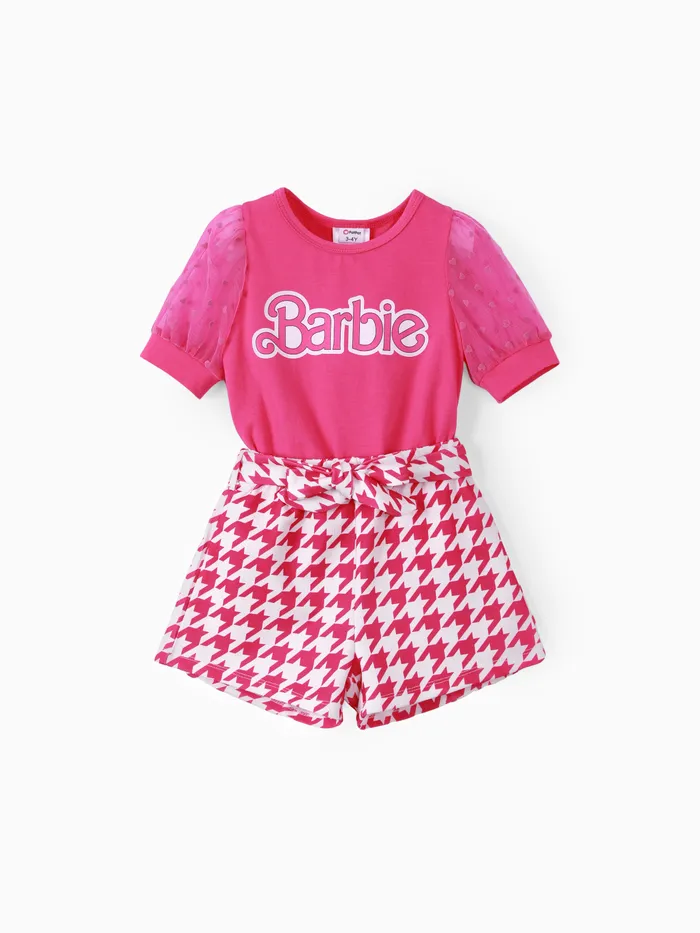 Barbie 2 pz Bambino/Bambini Ragazze A Scacchi/Plaid Puff-manica Bowknot Set
