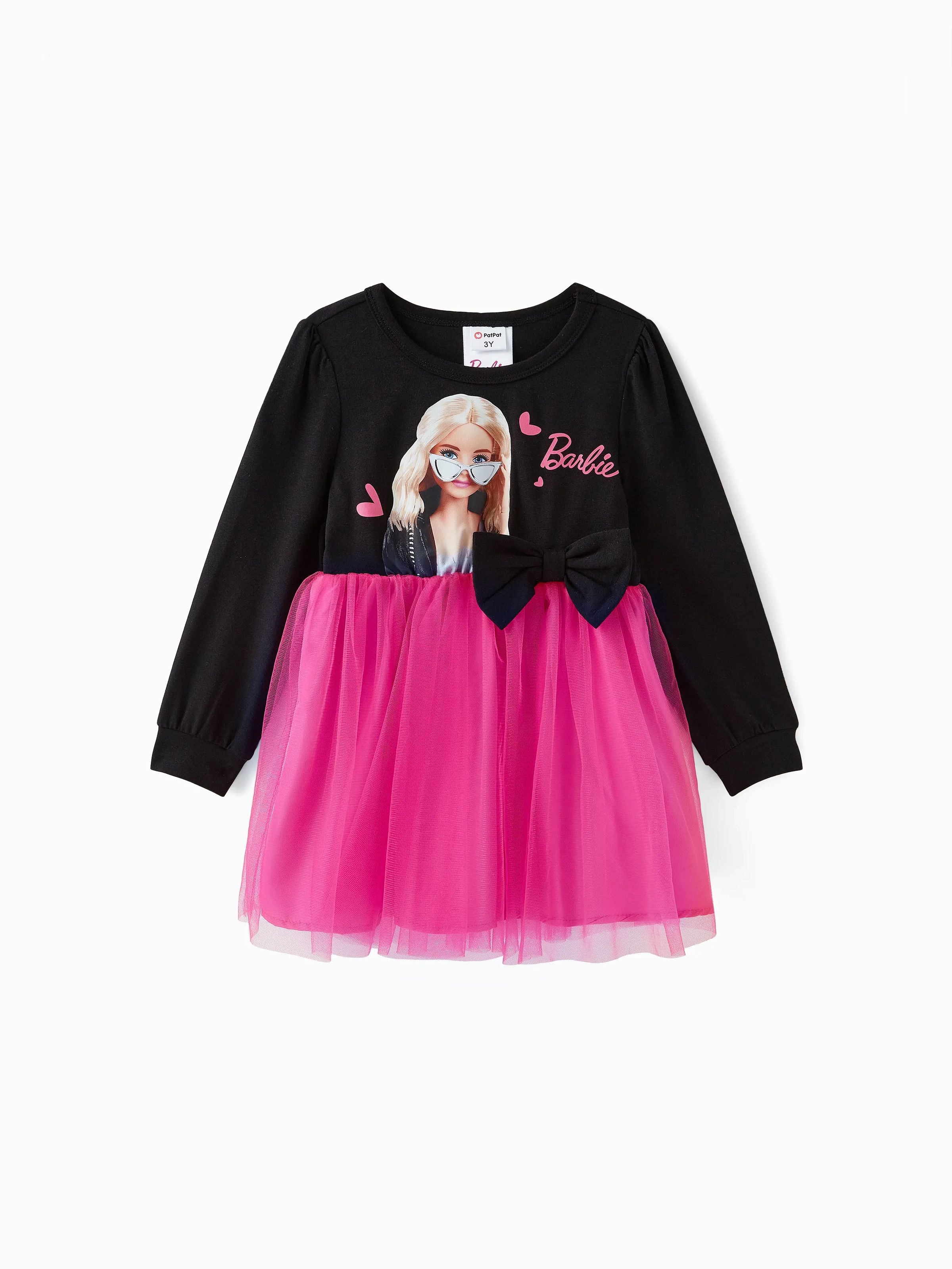 

Barbie Toddler Girl Figure Print Bow Decor Long-sleeve Mesh Panel Fairy Dress