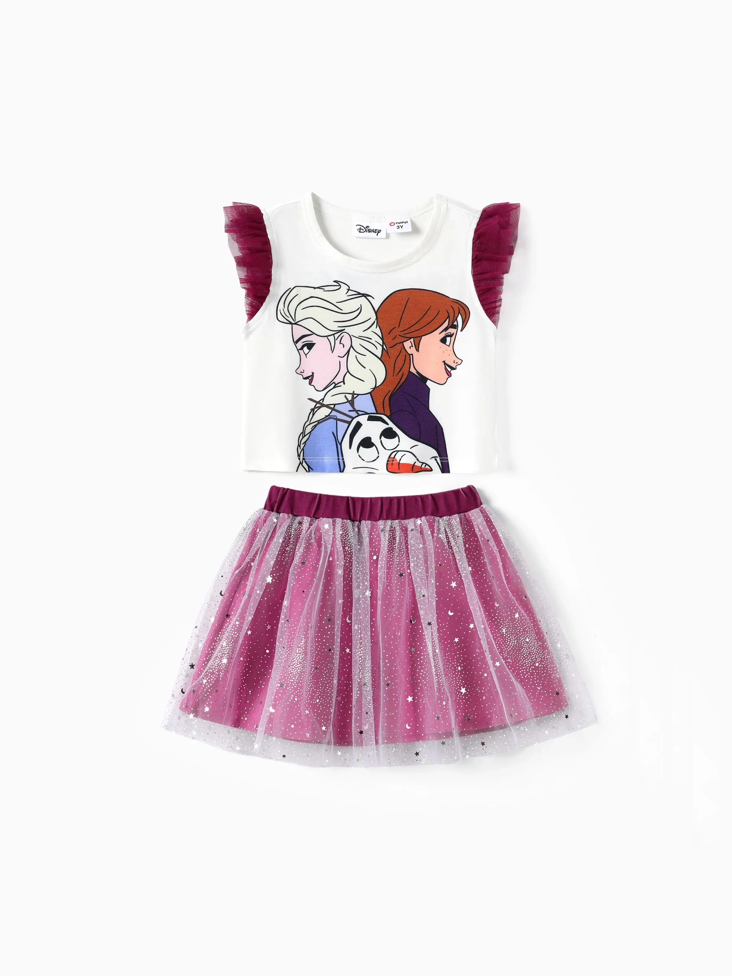 

Disney Frozen Toddler Girls Elsa/Anna/Olaf 2pcs Naia™ Character Print Multilayers Ruffled Top with Mesh Skirts Set