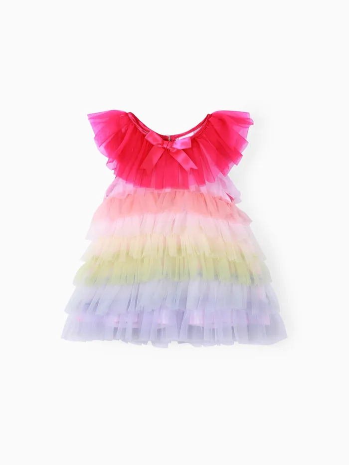 Conjunto de vestido de chinlon de algodón de varias capas dulce para bebé niña