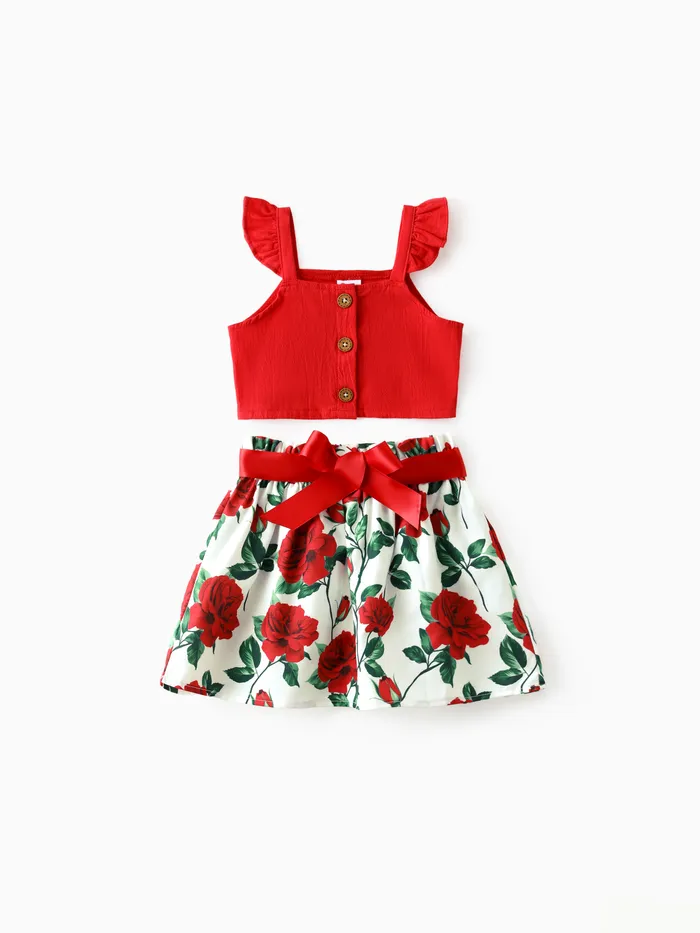 Niño pequeño 2pcs Crop Top y conjunto de falda con estampado floral