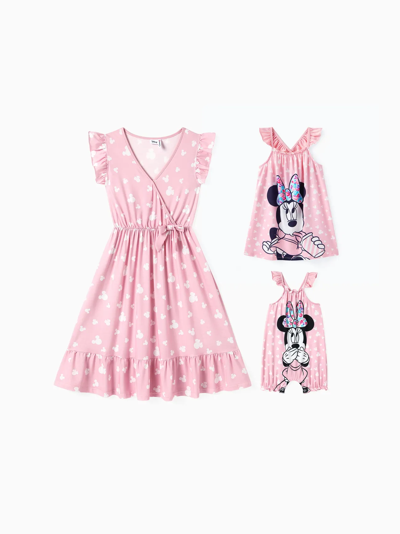 Disney Mickey and Friends Mommy and Me Pink Flutter-sleeve Allover  Print Naia™ Dresses Pink