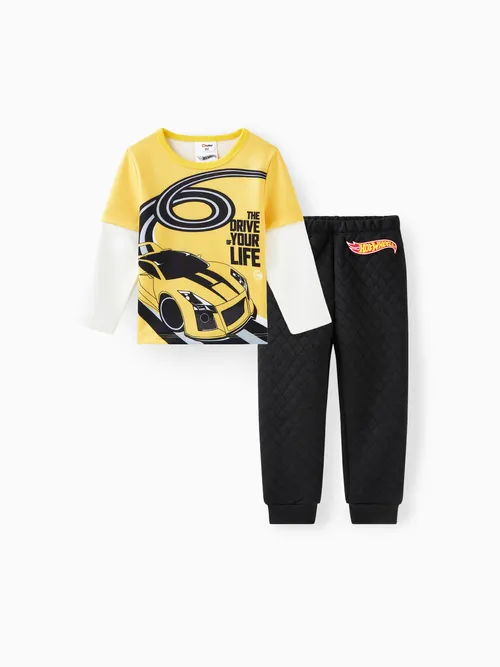 Hot Wheels Toddler Boy Character Print Long Sleeve Top and Black Pants