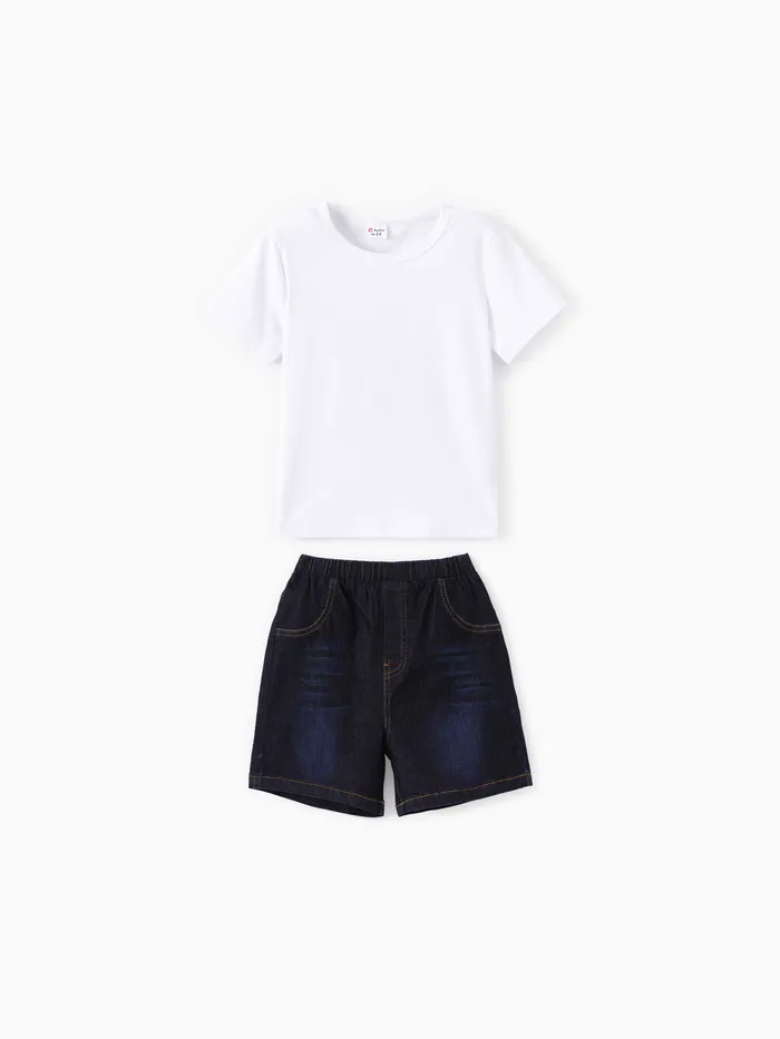 Kleinkind/Kind 2-teiliges kühlendes Denim-T-Shirt und Shorts-Set