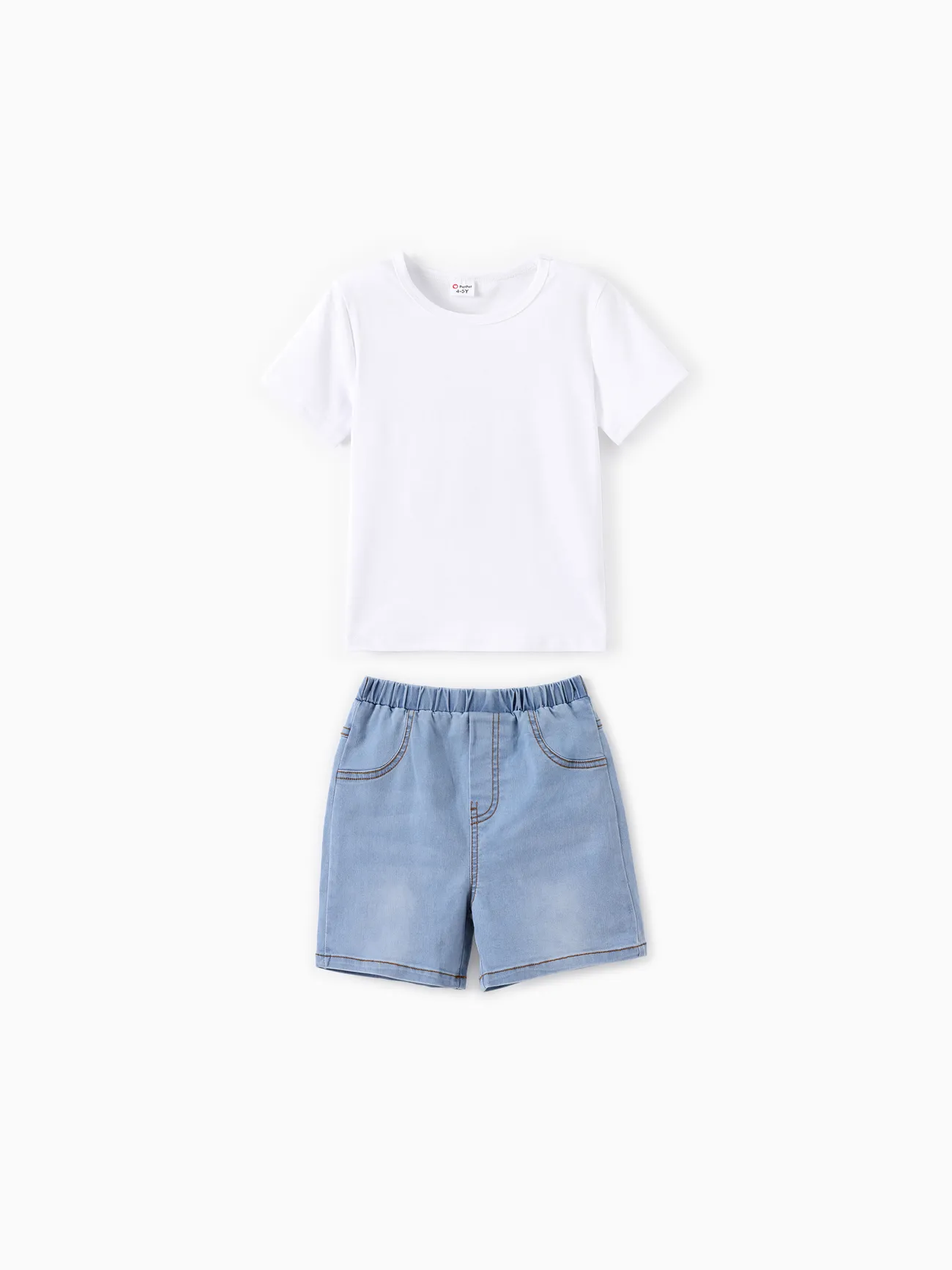 Toddler/Kid 2pcs Cooling Denim Solid Tee e Shorts Set Azul Claro big image 1
