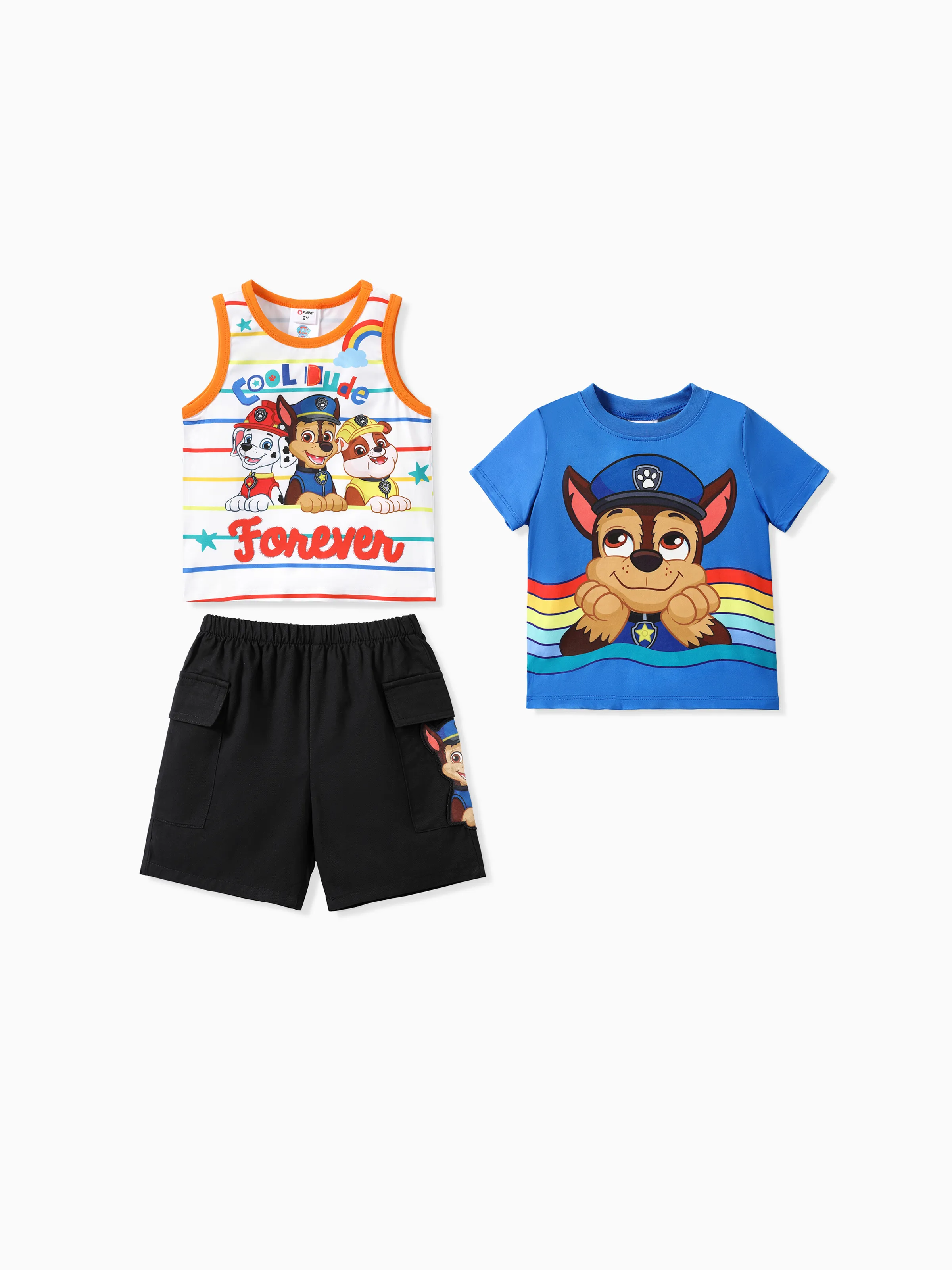 PAW Patrol 1件裝幼兒男孩彩虹條紋背心/ T恤/短褲