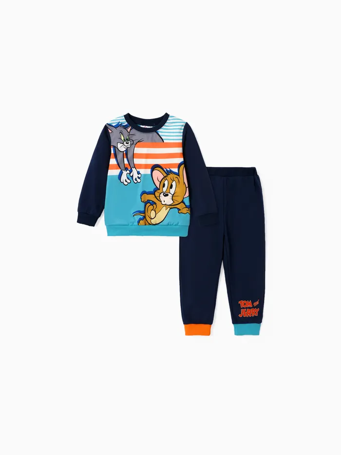 Tom and Jerry Toddler Boy Colorblock Character Print Long-sleeve Top or Black Pant