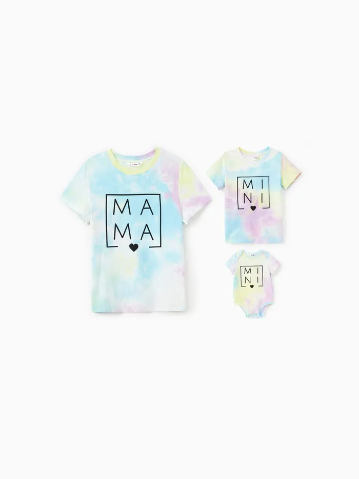 Mommy and Me 95% Cotton Letter Print Tie Dye Short-sleeve Tee