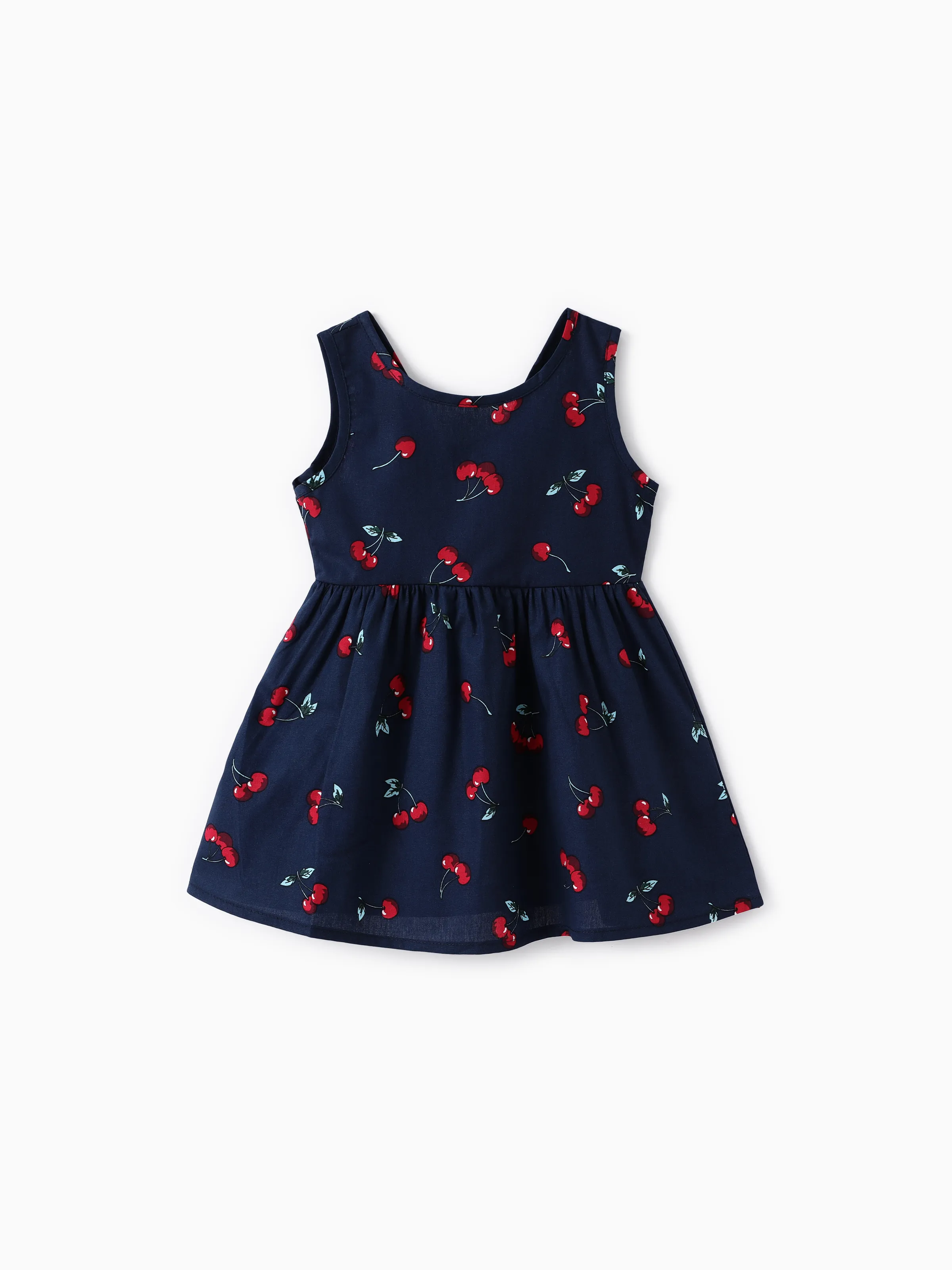 

100% Cotton Cherry Print Backless Sleeveless Baby Dress