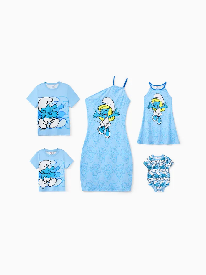 A Família Smurfs Combinando Personagem Impressão Onesie/Sleevelss Dress/Tee