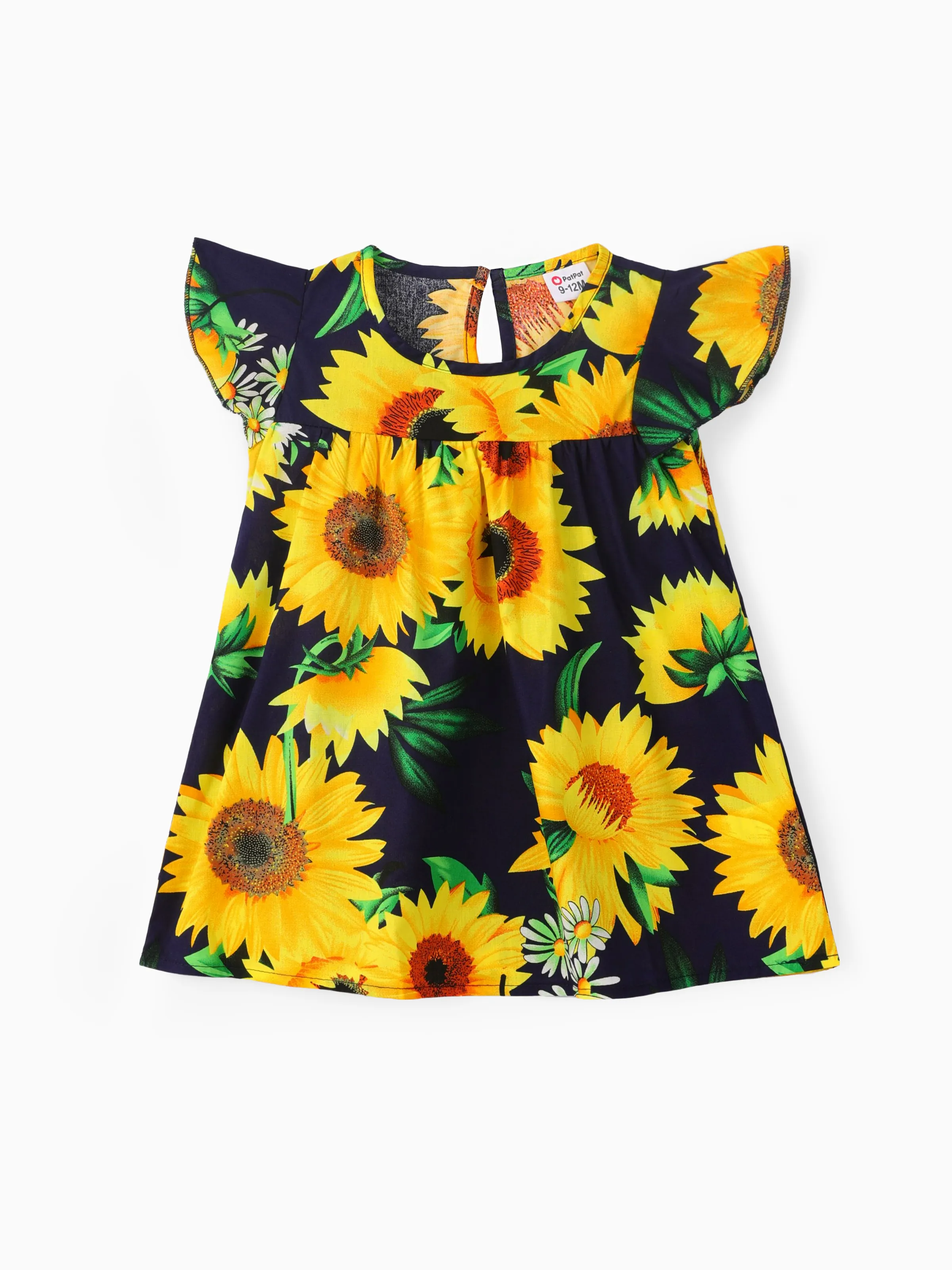 

Baby Girl 100% Cotton Cotton Sunflower Print Flutter-sleeve Dress