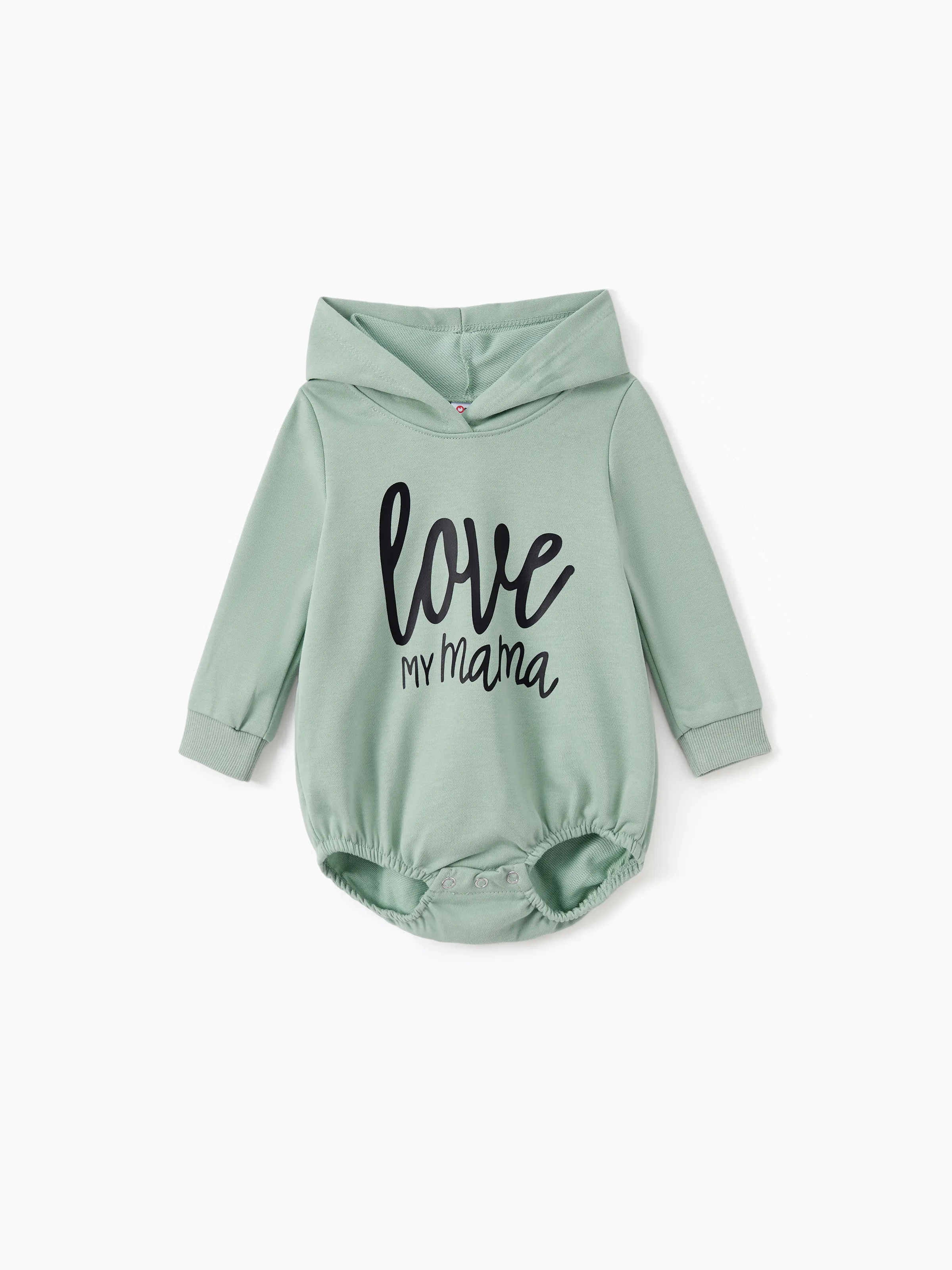 

Mommy and Me Letter Print Green Long-sleeve Hoodie Dresses