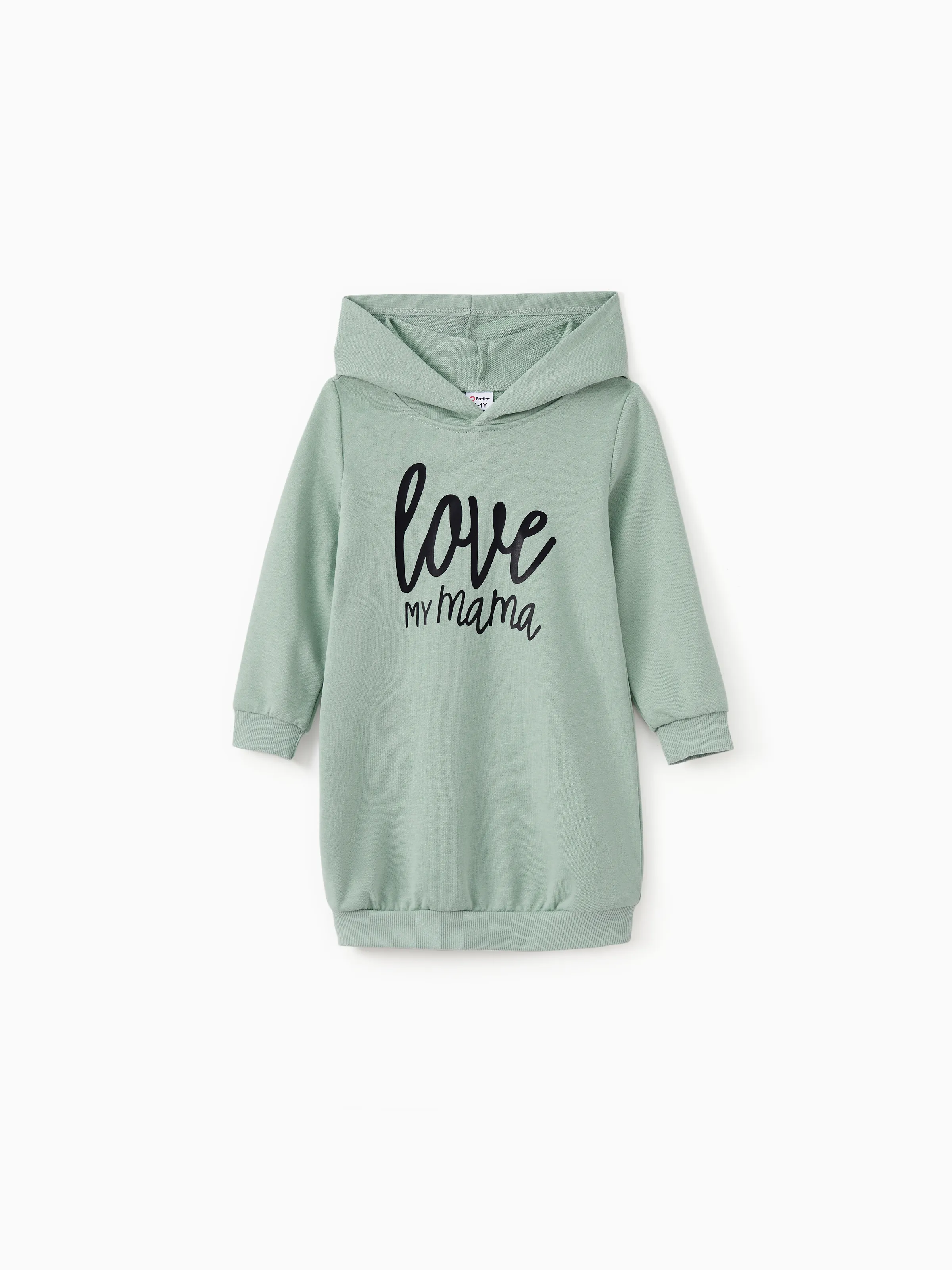 

Mommy and Me Letter Print Green Long-sleeve Hoodie Dresses