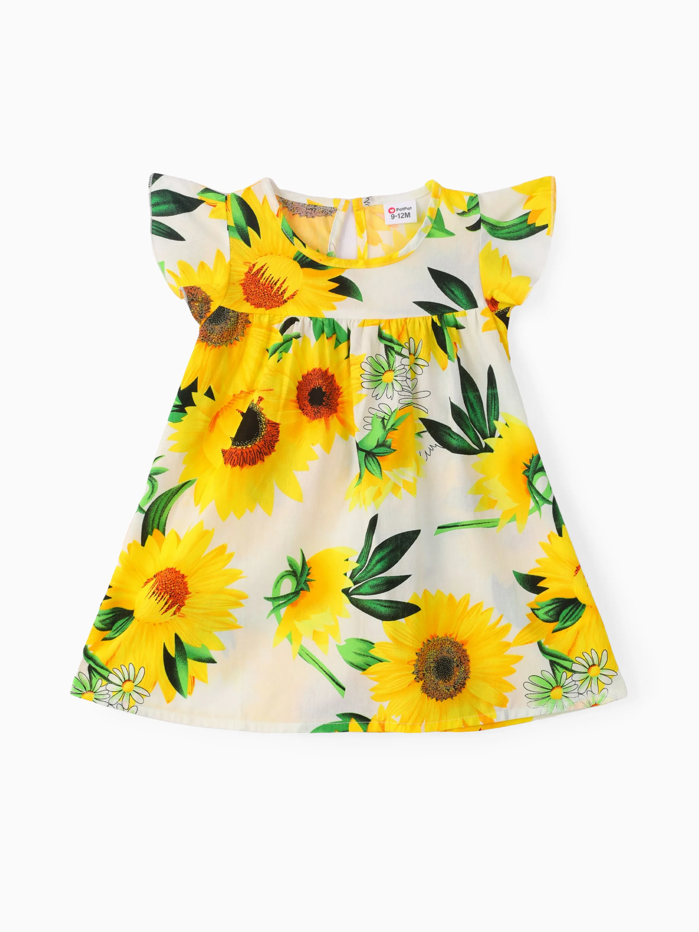 

Baby Girl 100% Cotton Cotton Sunflower Print Flutter-sleeve Dress