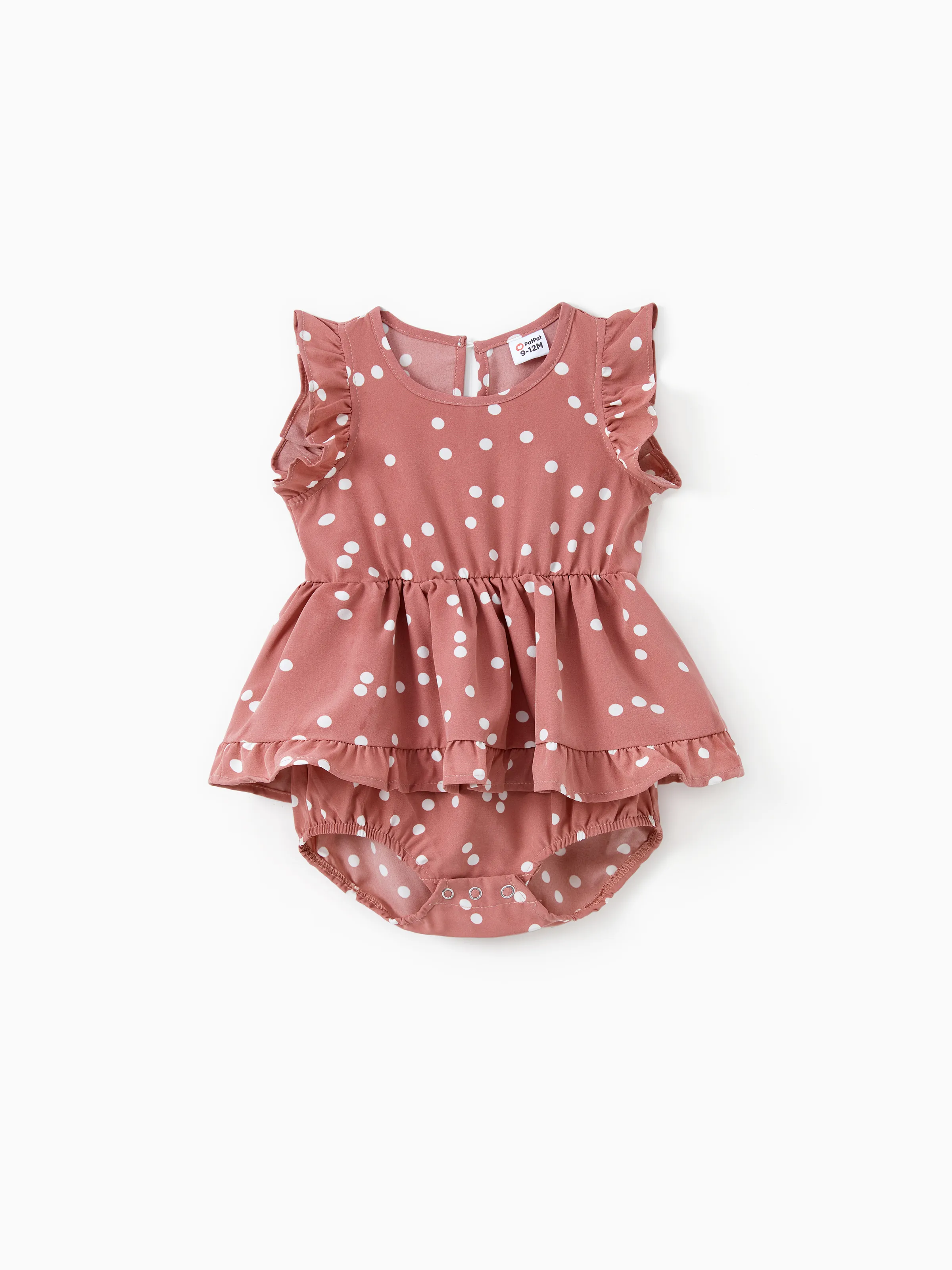 

All Over Dots Pink Cross Wrap V Neck Ruffle Flutter-sleeve Dress for Mom and Me