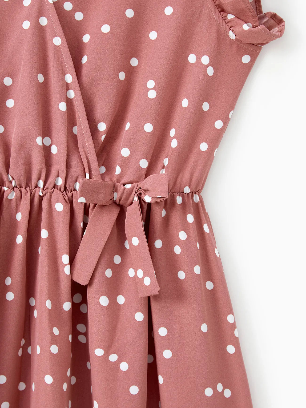 All Over Dots Pink Cross Wrap V Neck Ruffle Flutter-sleeve Dress for Mom and Me PinkyWhite big image 1