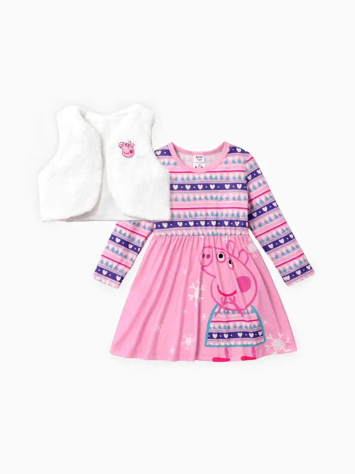 Peppa Pig Toddler Girl Snowflake Pattern Plush Vest and Dress Set