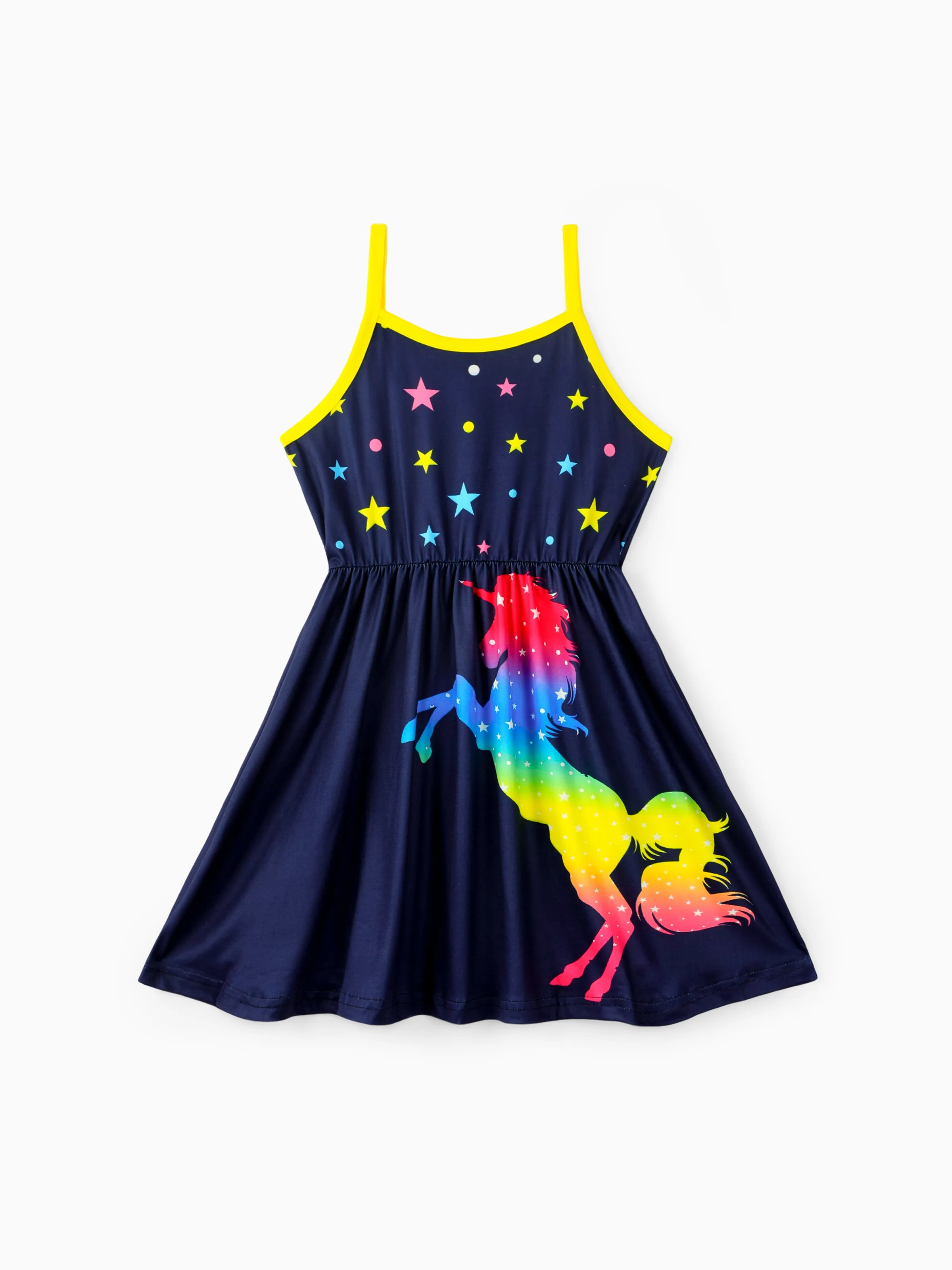 

Kid Girl Unicorn Star Print Colorblock Slip Dress