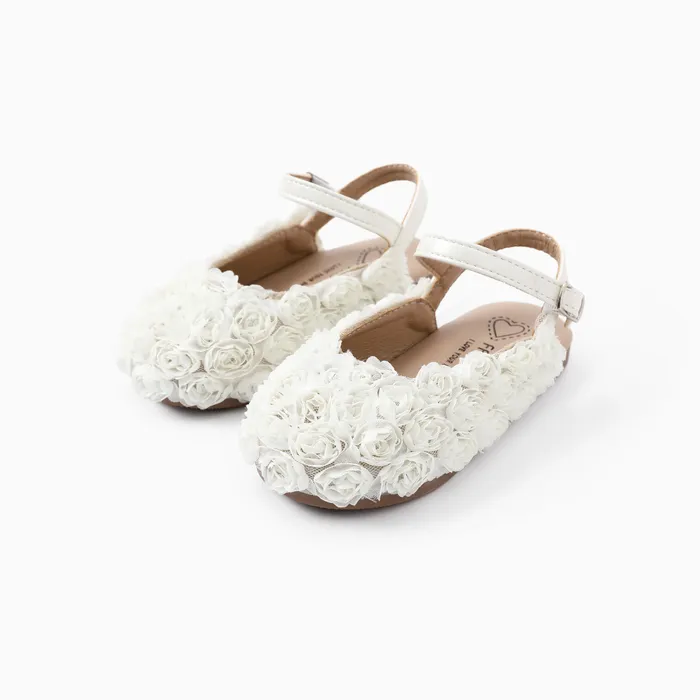 Sandalias de apliques de flores 3D de color sólido de estilo dulce para niños pequeños / niñas 