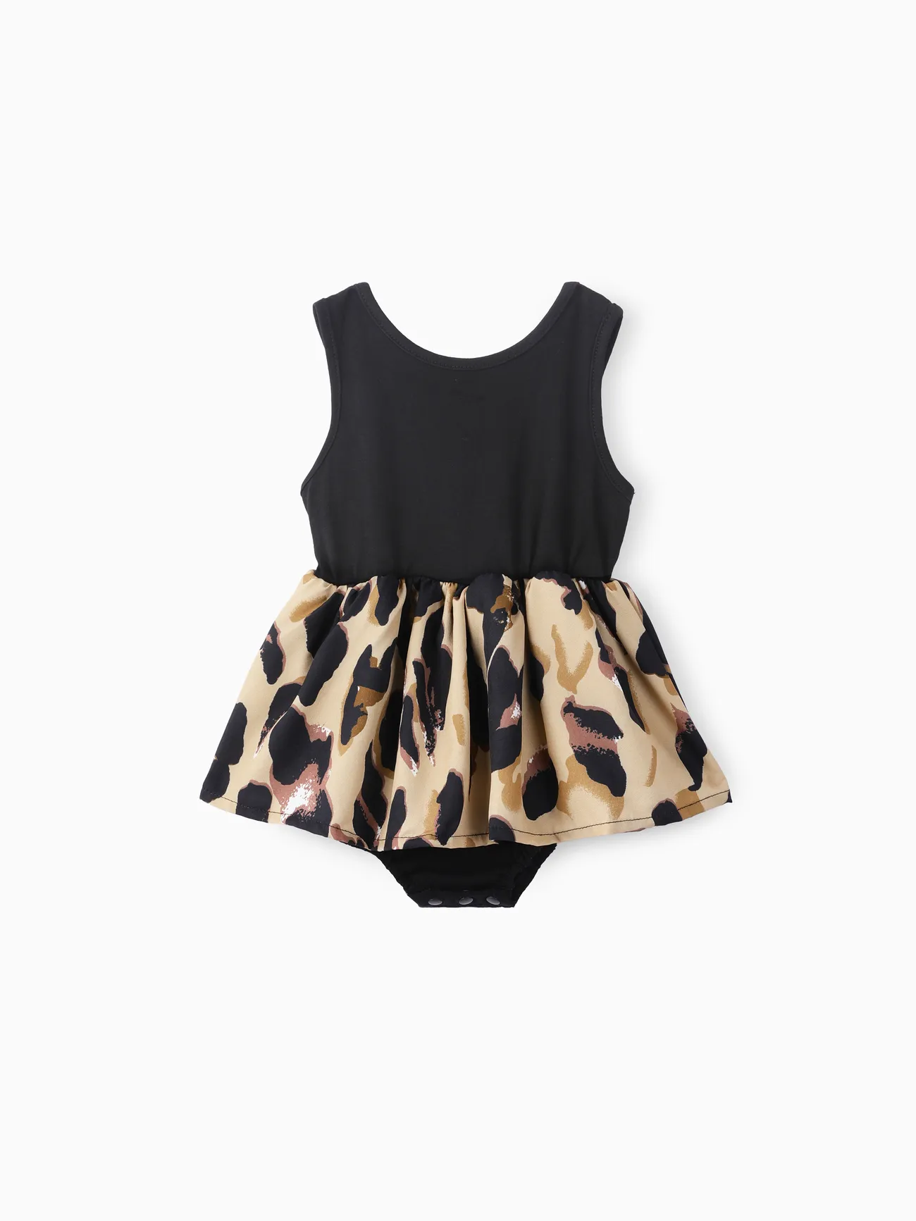 Leopard Print Splice Black Sling Dresses for Mommy and Me