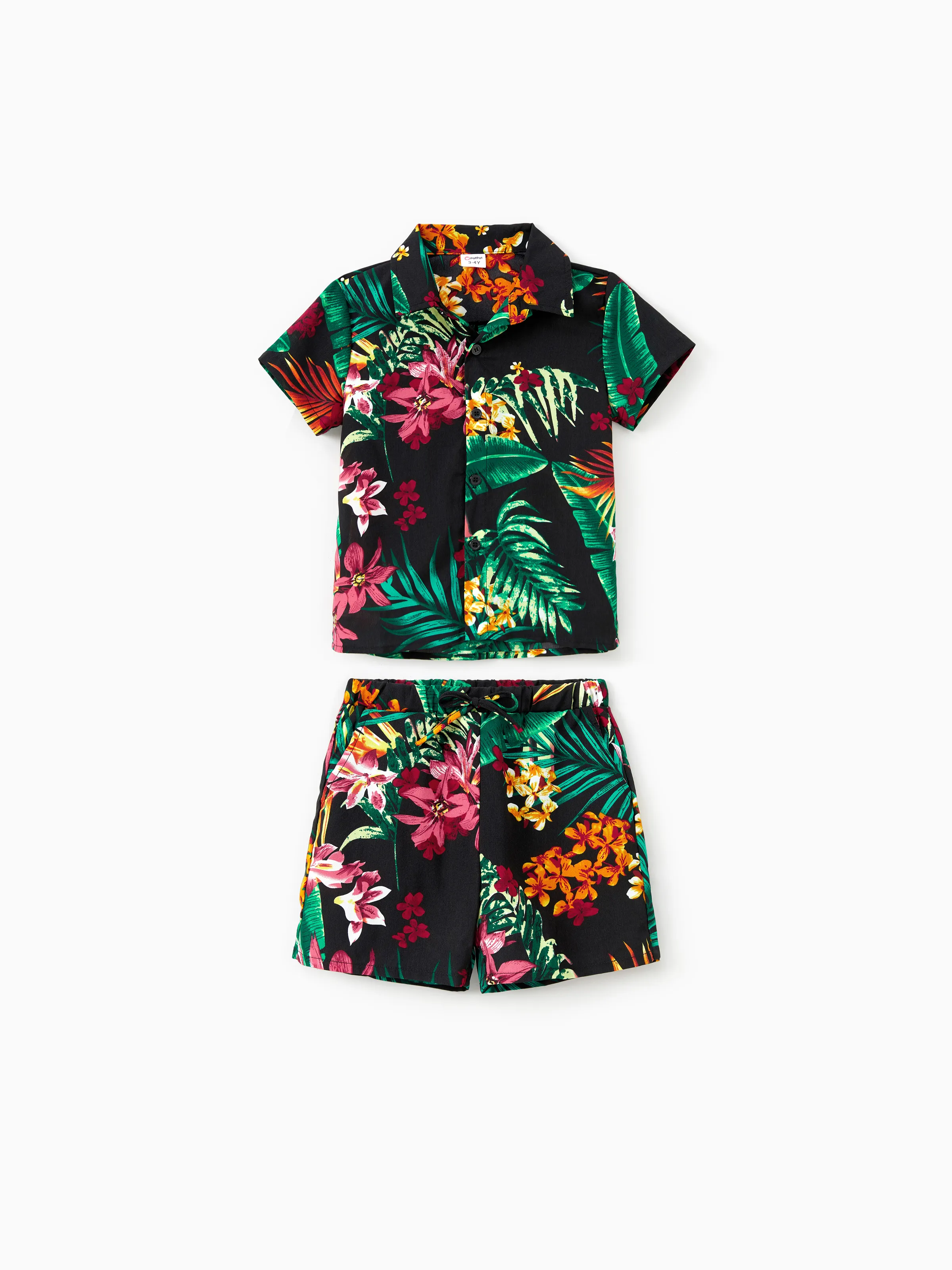 

Family Matching Co-ord Sets Tropical Plant Floral Shirt and Drawstring Shorts with Pockets