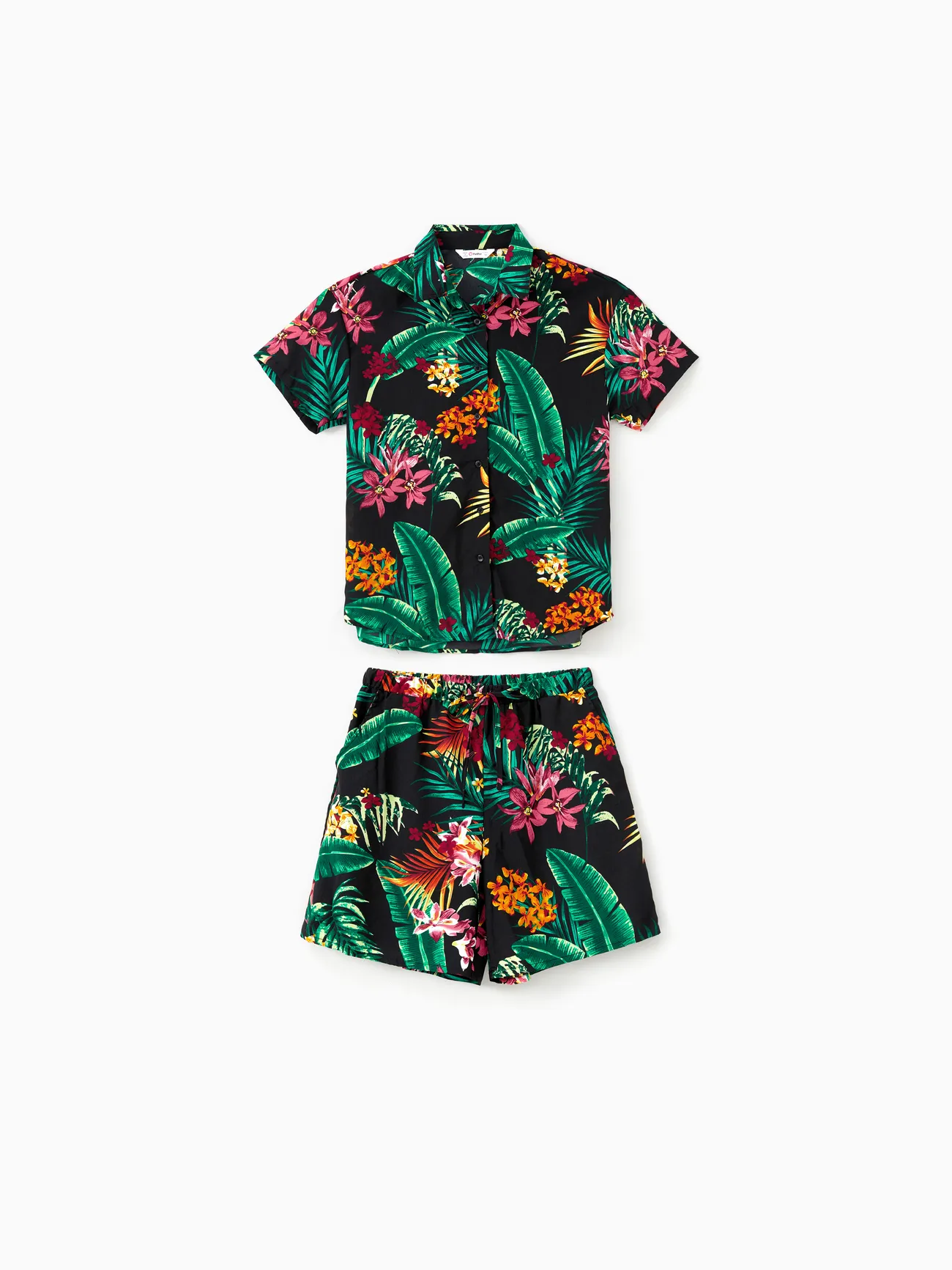 

Family Matching Co-ord Sets Tropical Plant Floral Shirt and Drawstring Shorts with Pockets