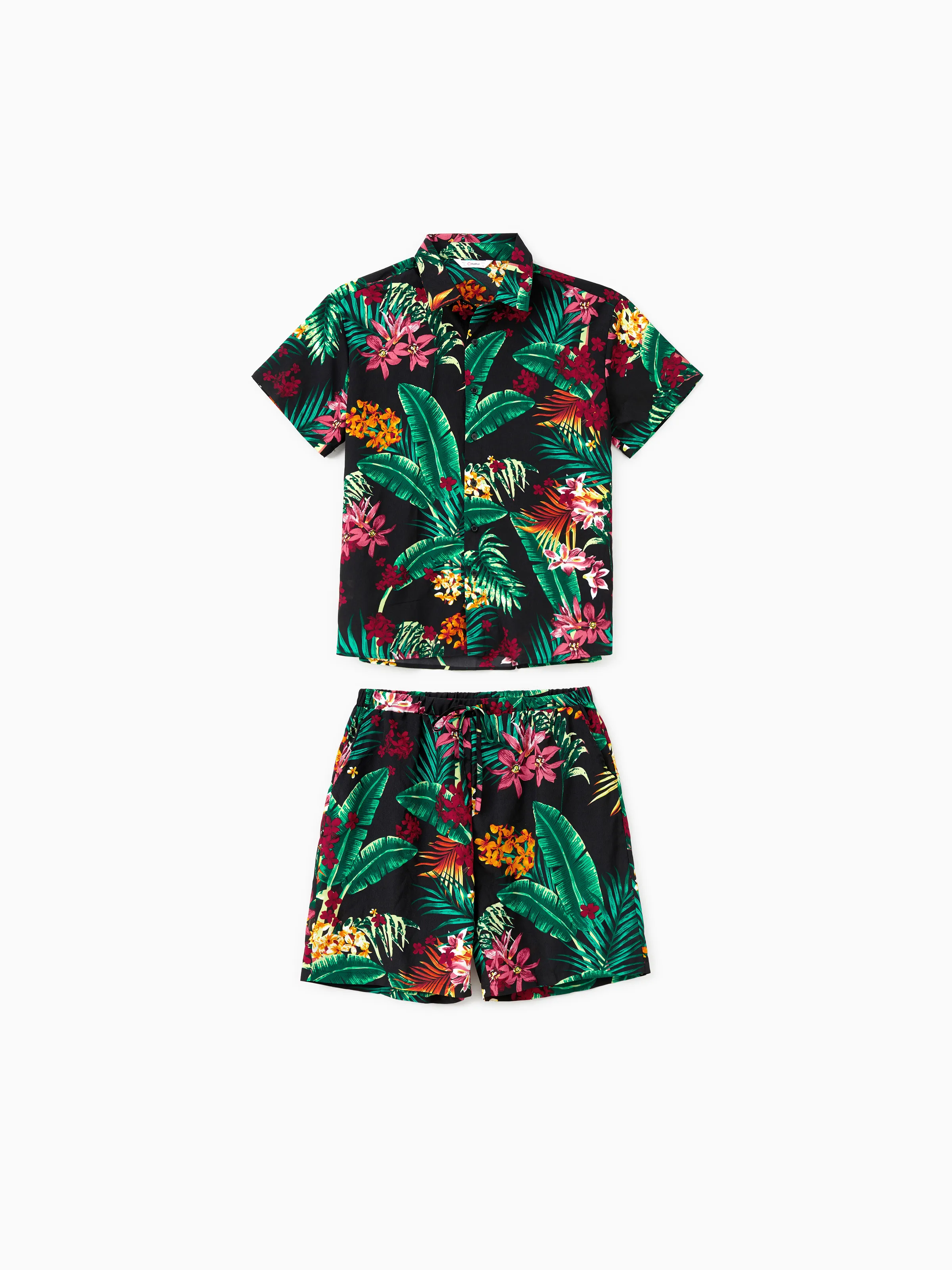 

Family Matching Co-ord Sets Tropical Plant Floral Shirt and Drawstring Shorts with Pockets