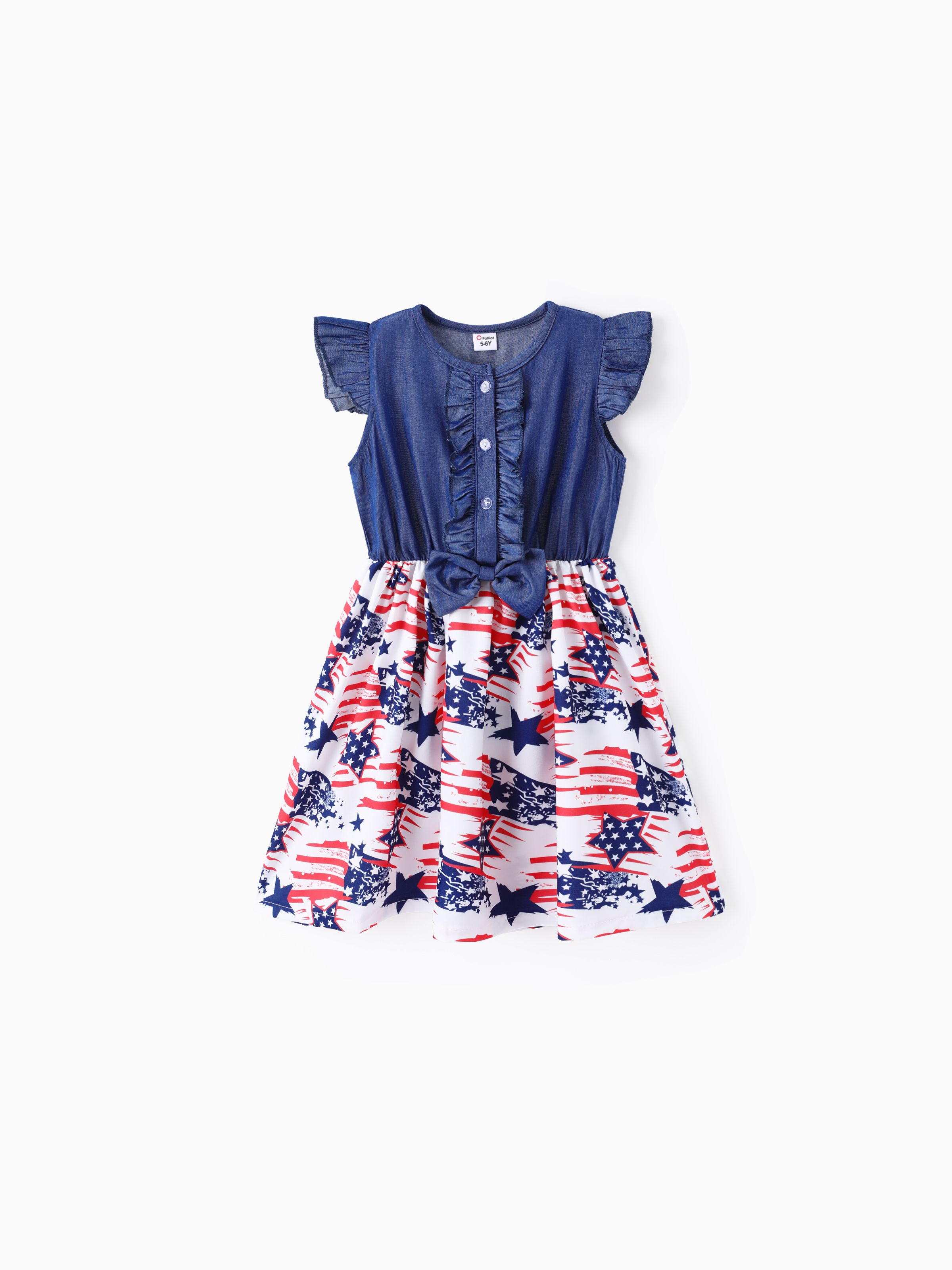 

Kid Girl Independence Day Ruffled Flutter-sleeve Dress