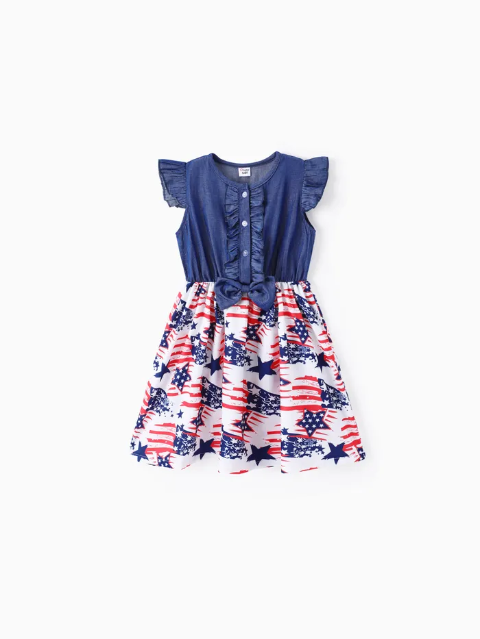 Kid Girl Independence Day Ruffled Flutter-sleeve Dress