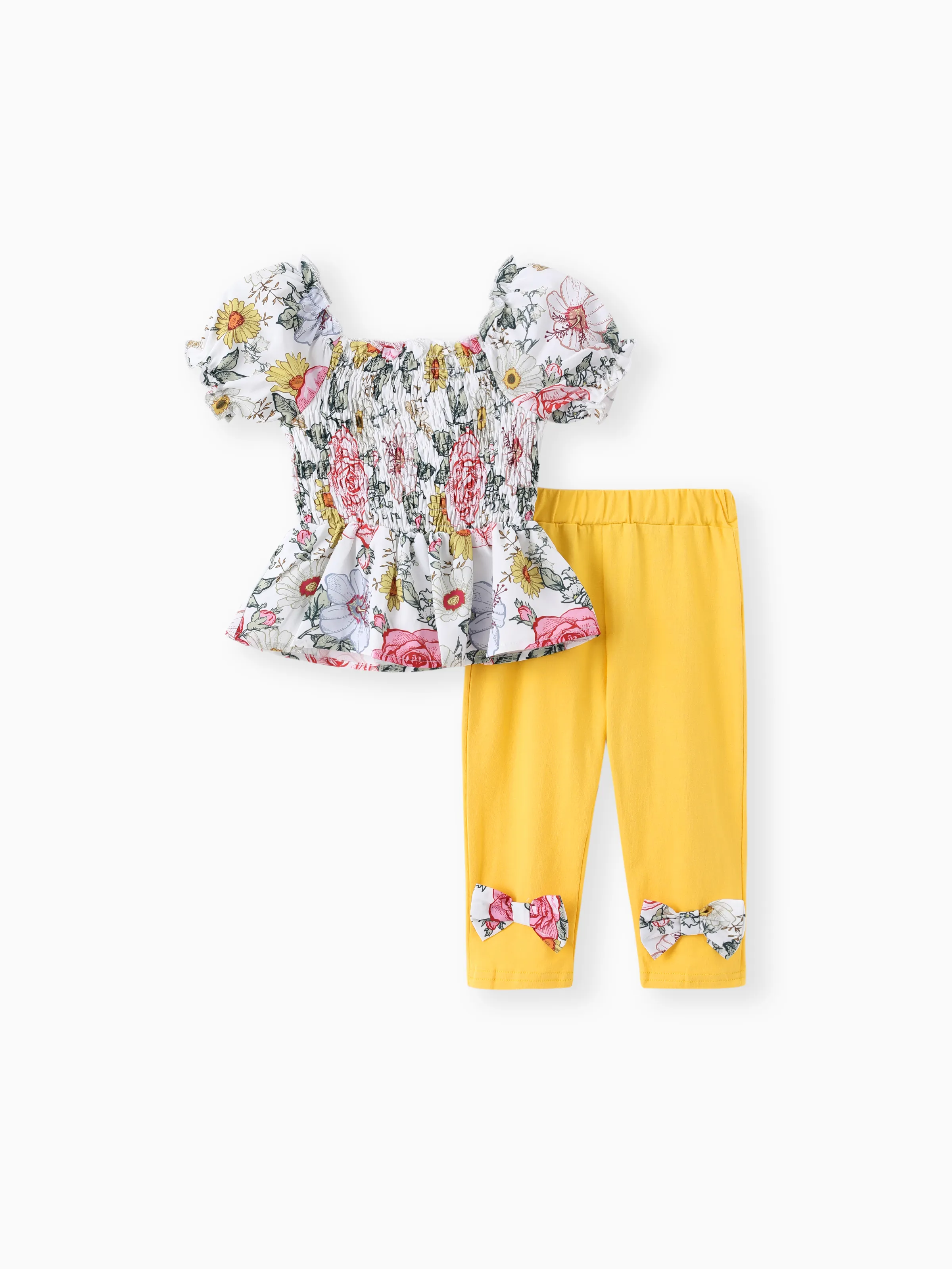 Baby Girl 2pcs Floral Print Ruffled Top an Leggings Set