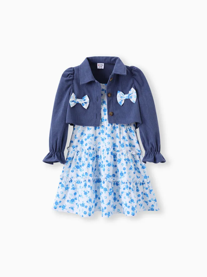 Toddler Girl 2pcs Denim Jacket and Floral Print Dress Set