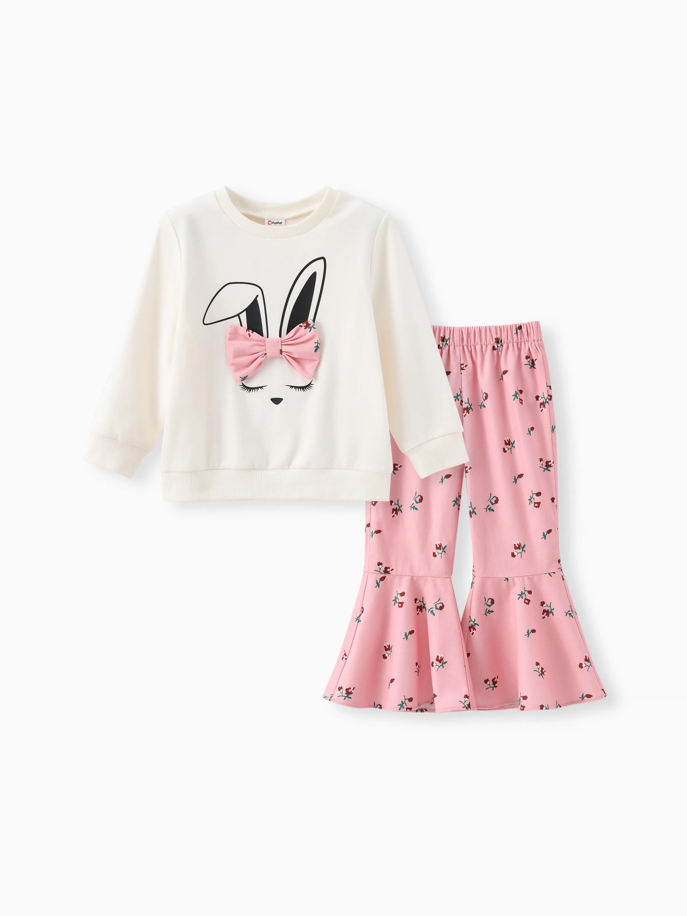 

Toddler Girl 2pcs Rabbit Print Sweatshirt and Floral Flared Pants Set