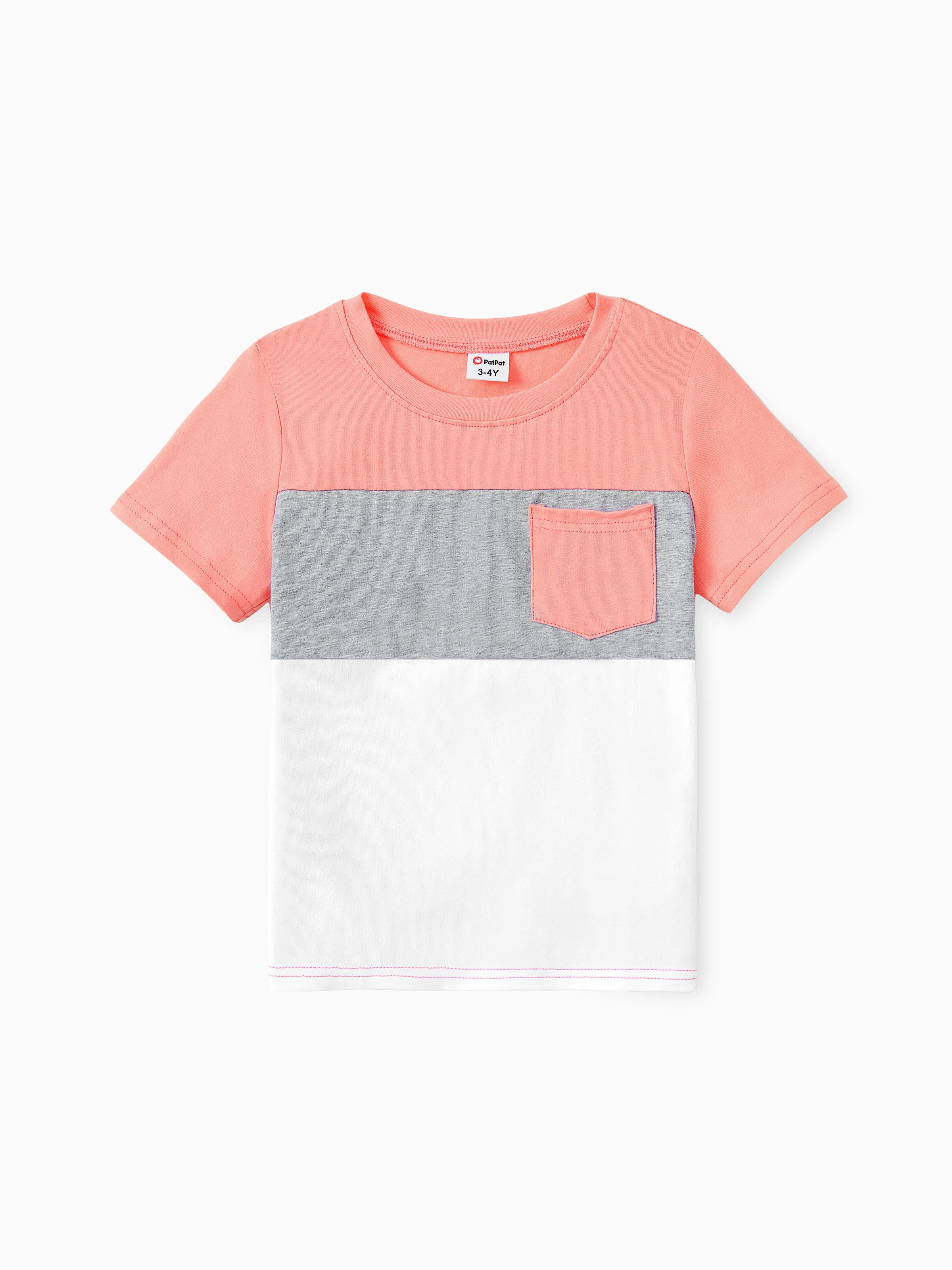 

Family Matching Sets Pinkish Orange Cap-sleeve Spliced Floral Dresses and Short-sleeve Color Block T-shirts