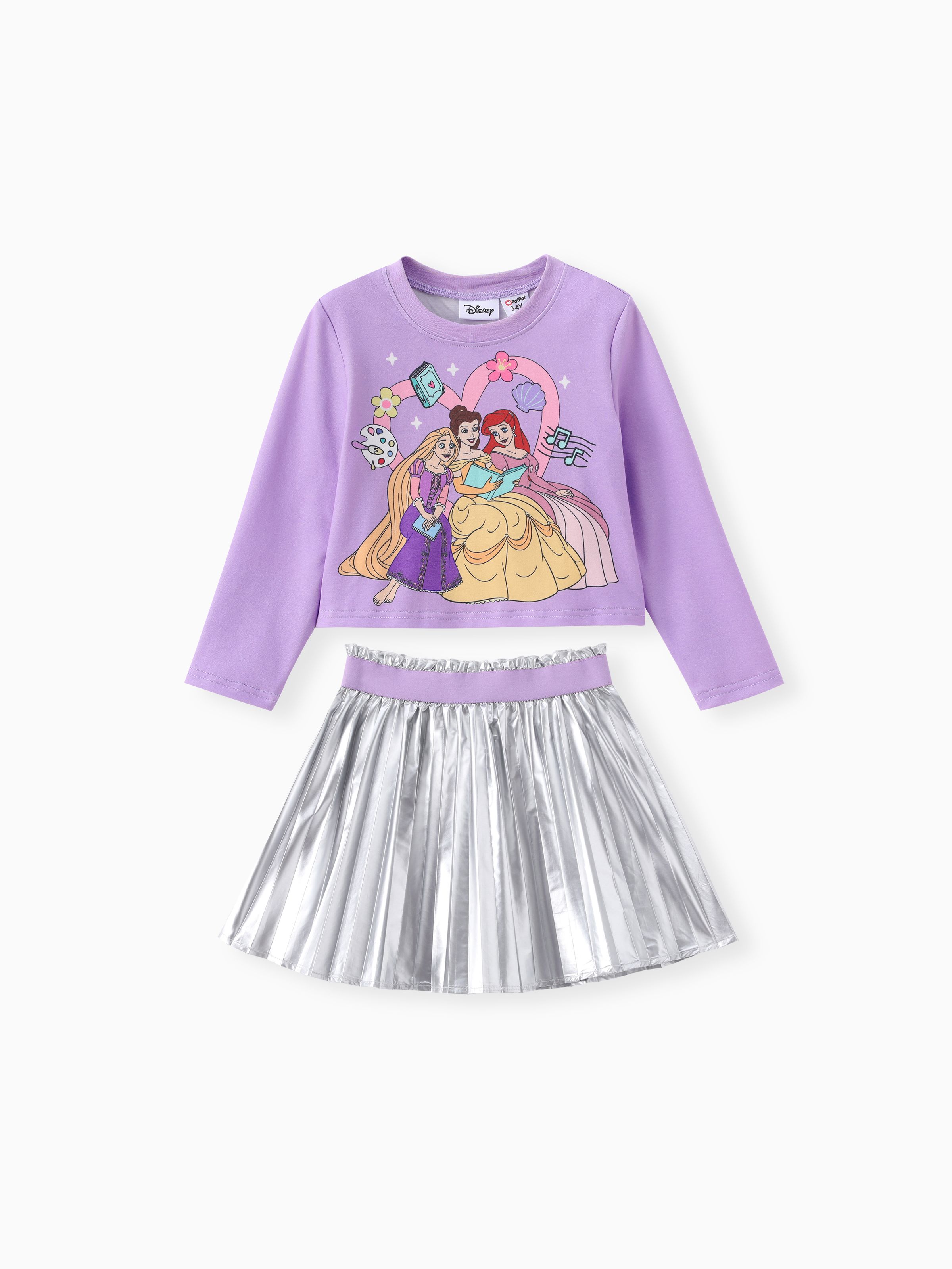 

Disney Princess Toddler Girl Rapunzel/Belle/Ariel 2pcs Long-sleeve T-shirt with Metallic Skirt Set