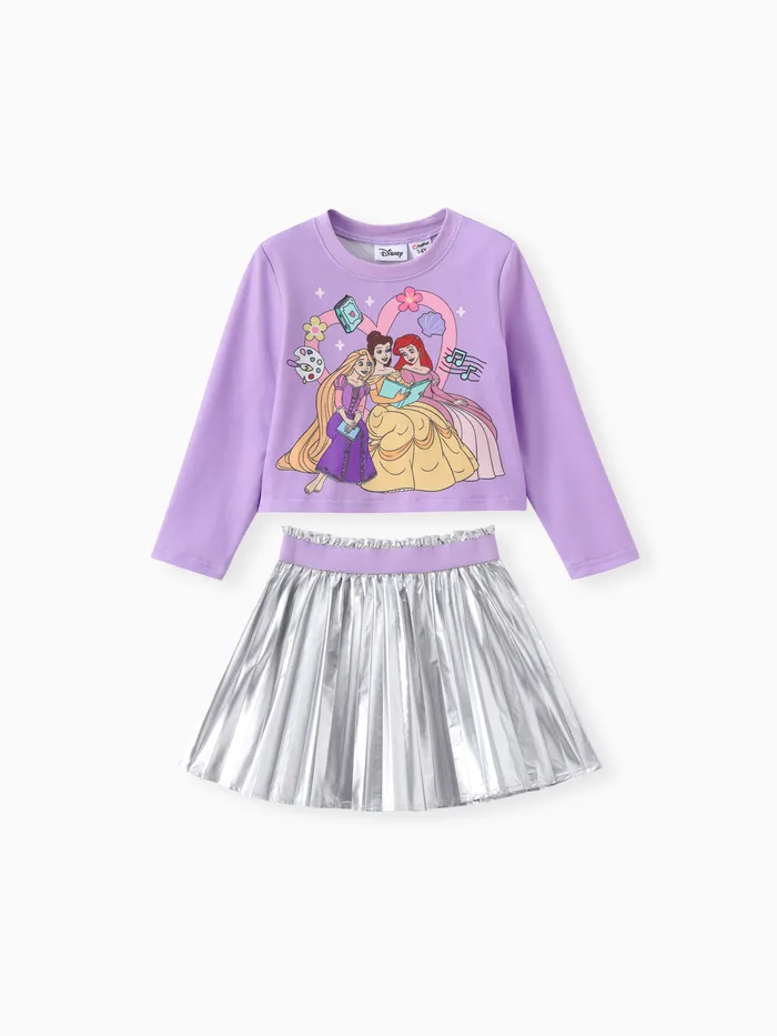 Disney Princess Toddler Girl Rapunzel/Belle/Ariel 2pcs camiseta de manga comprida com conjunto de saia metálica