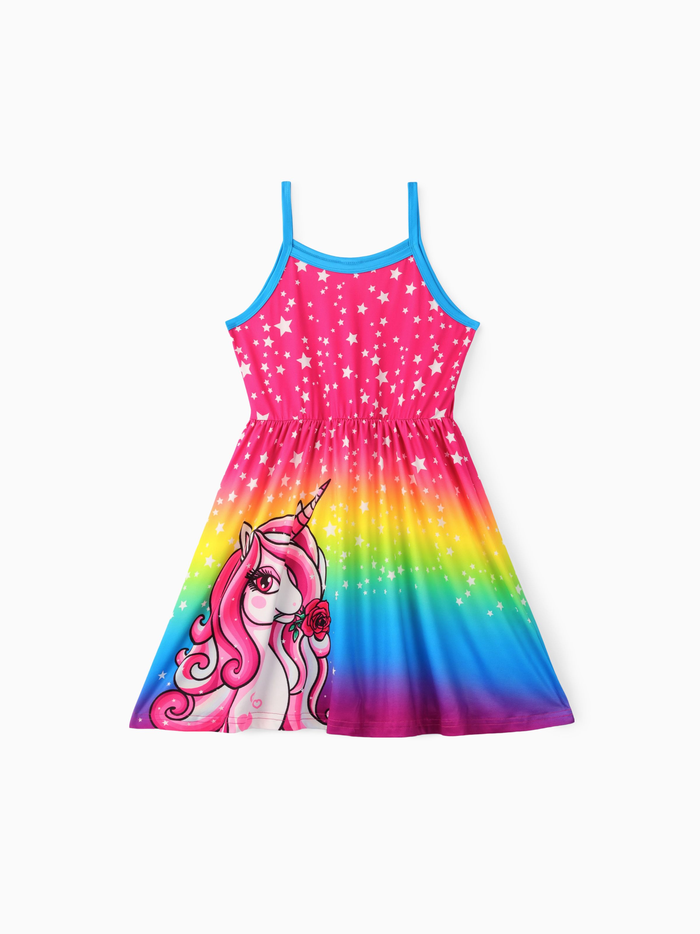 

Kid Girl Unicorn Star Print Colorblock Slip Dress