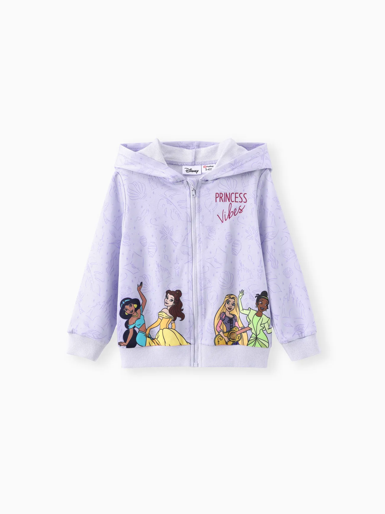 Disney Princess Toddler Girl 1pc Jasmine Belle Tiana Rapunzel Border Paterrn Hoodie Jacket Only 24.99 PatPat US Mobile