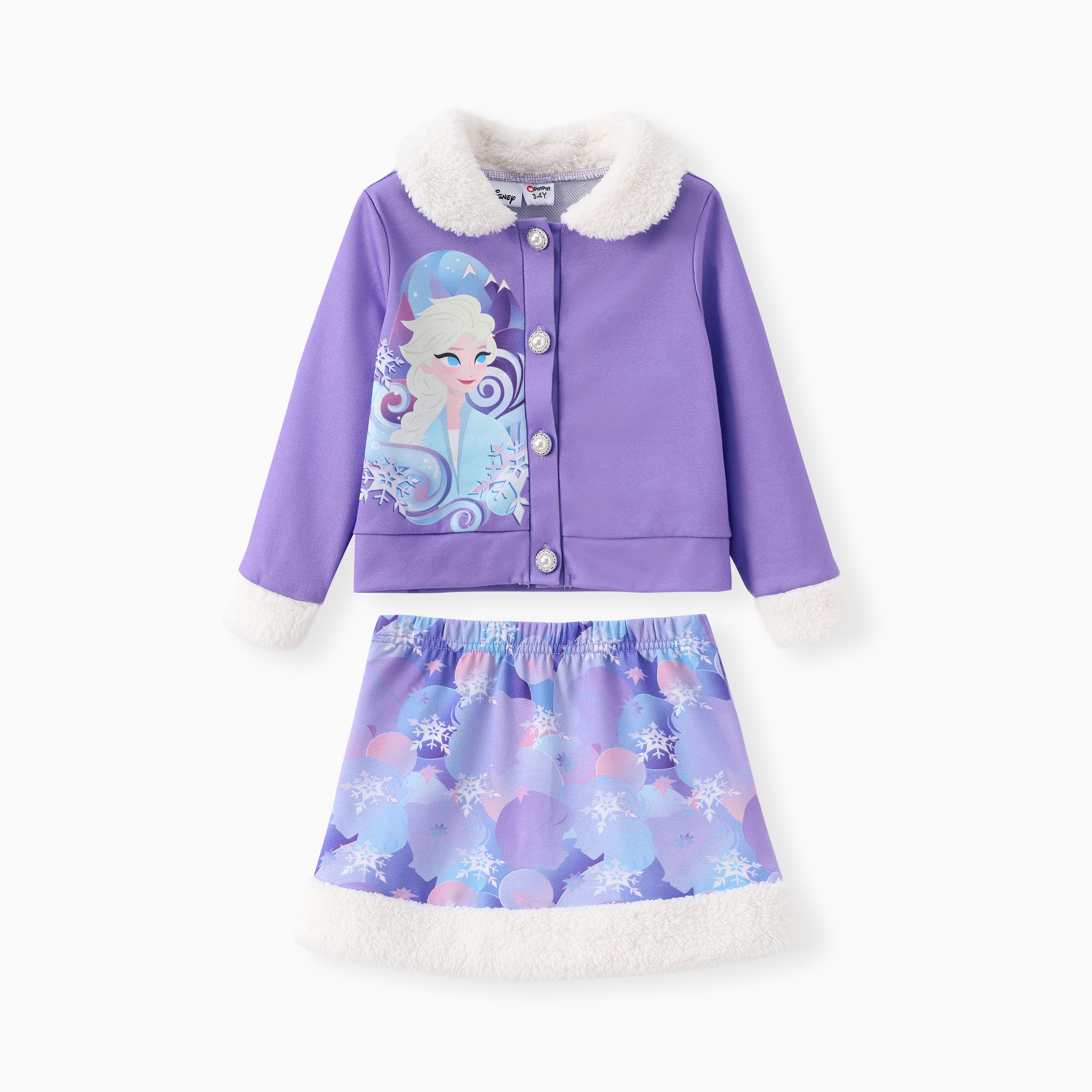 

Disney Frozen Toddler Girls 2pcs Elsa Character Print Fluffy Collar Cardigan with Skirt Set