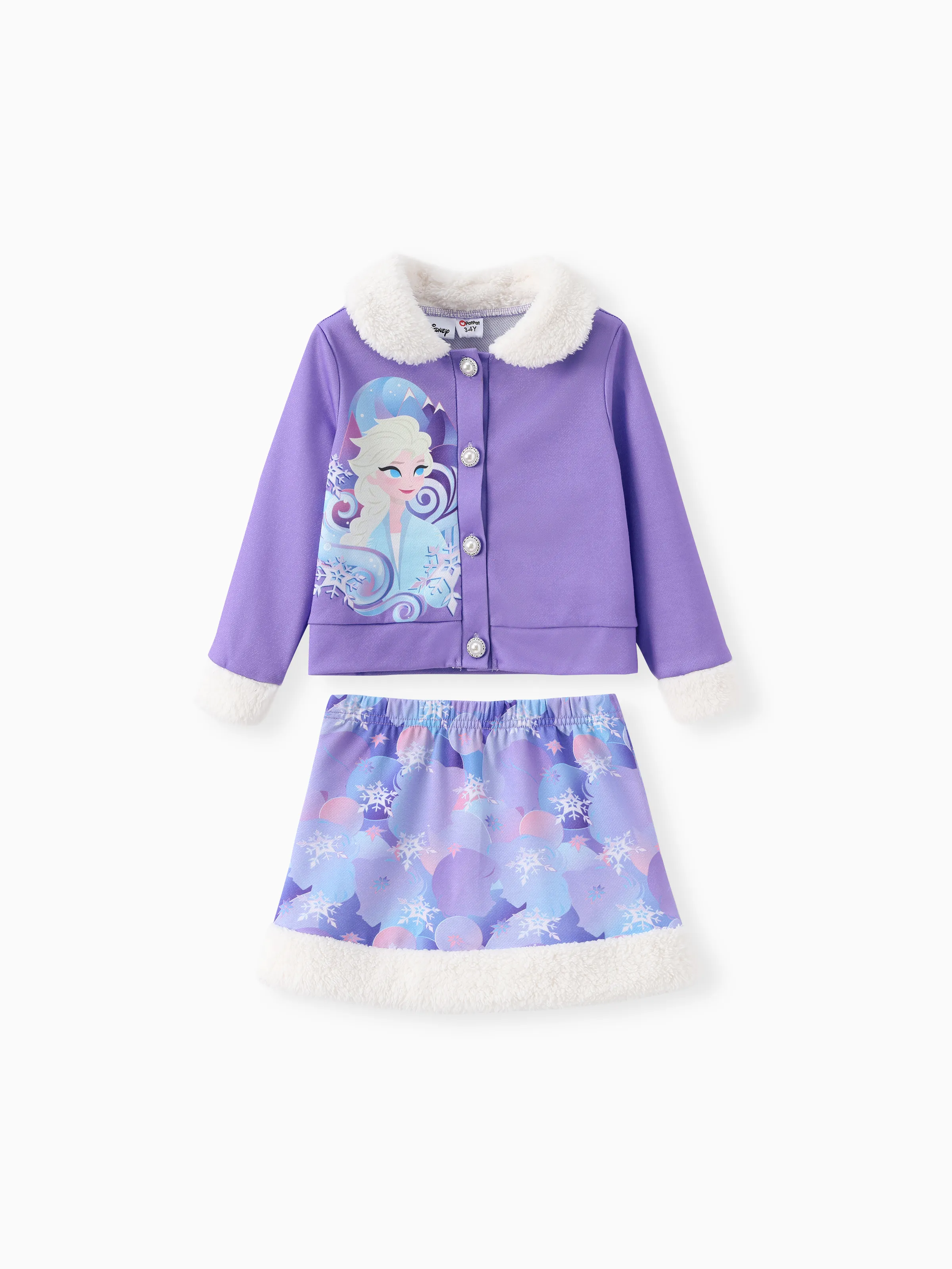 

Disney Frozen Toddler Girls 2pcs Elsa Fluffy Collar Cardigan with Skirt Set