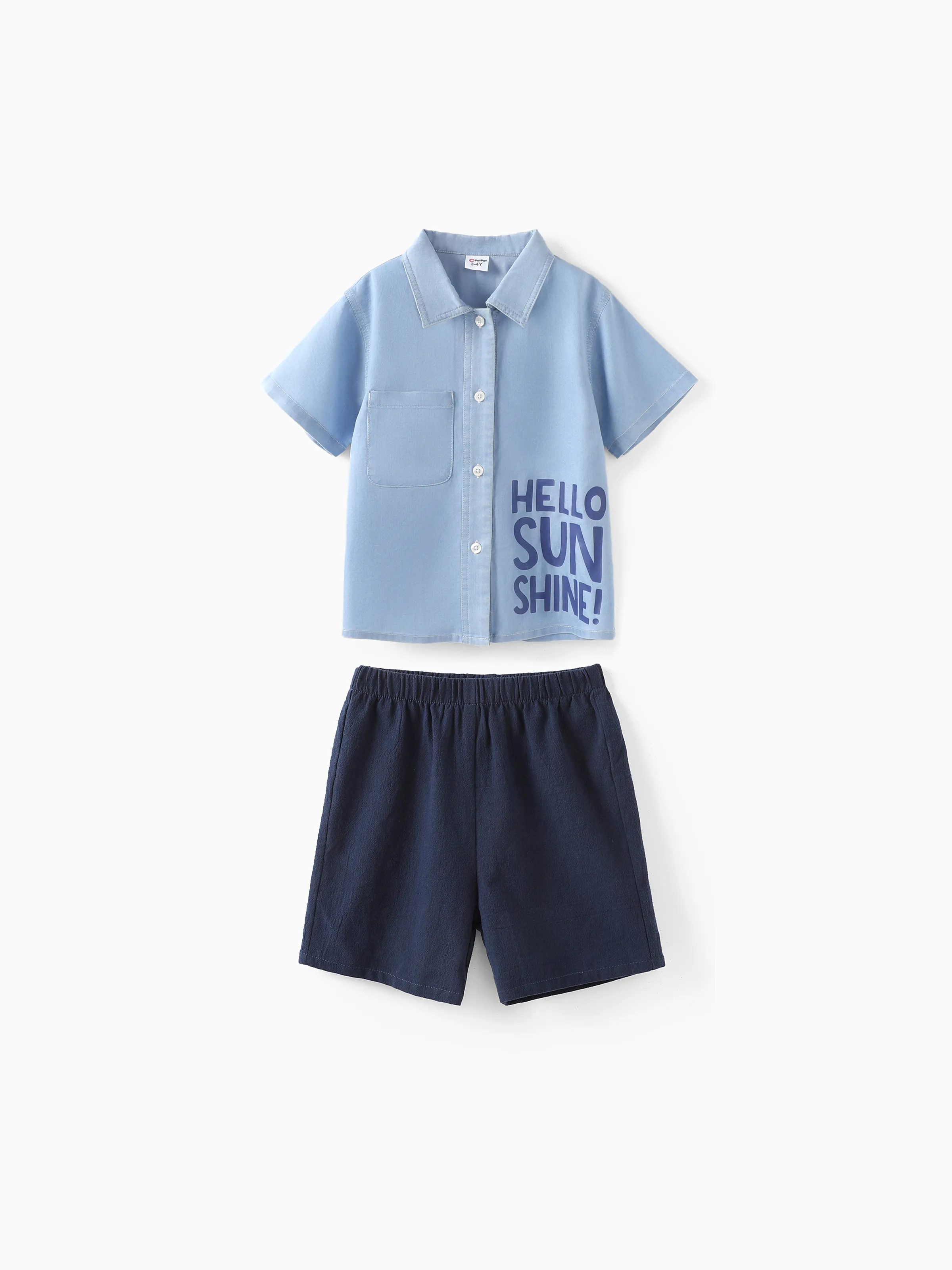 Toddler/Kid Boy 2pcs Cooling Denim Letter Print Shirt and Shorts Set