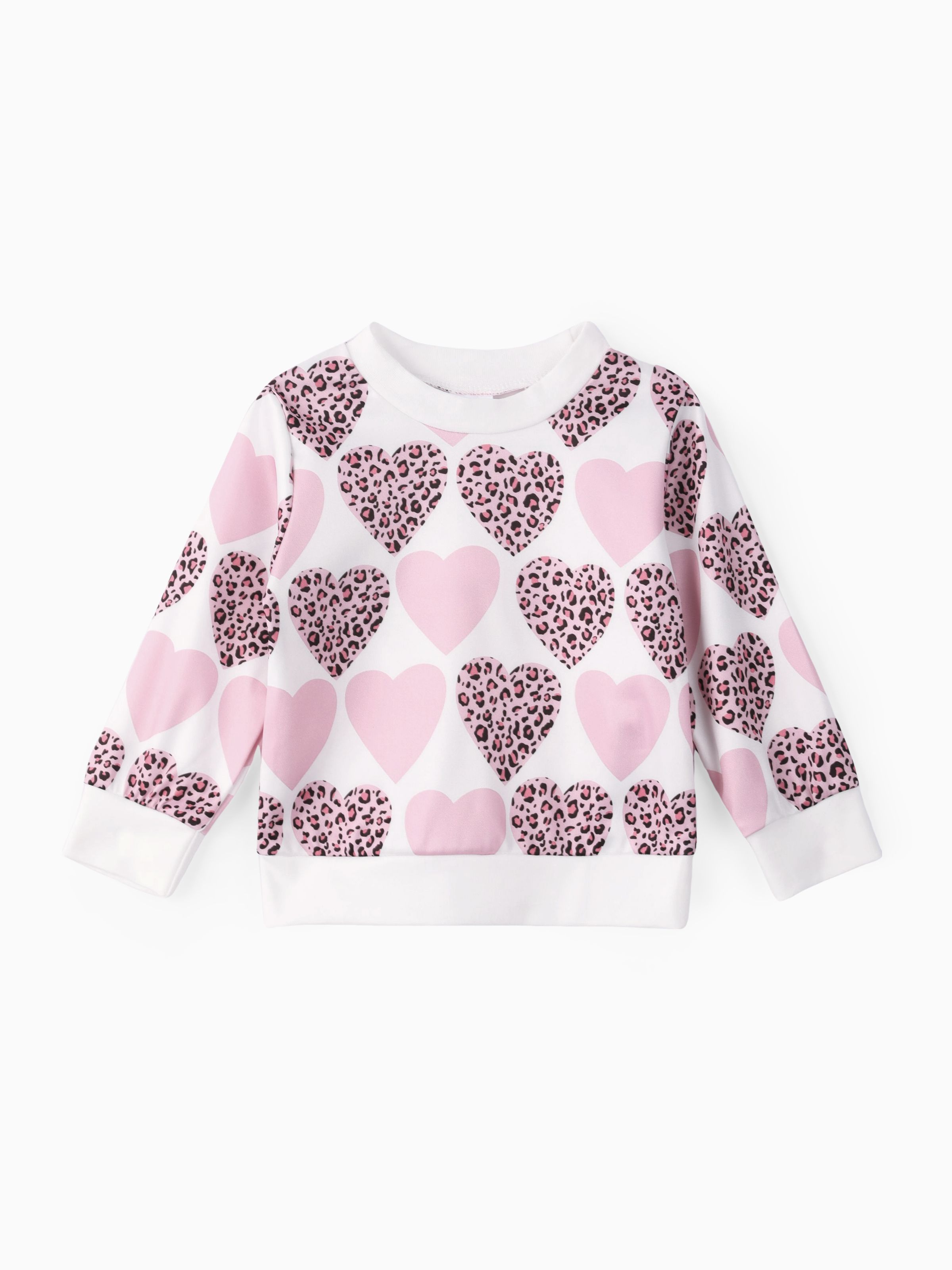 

Baby Girl Allover Leopard Heart Print Long-sleeve Sweatshirt