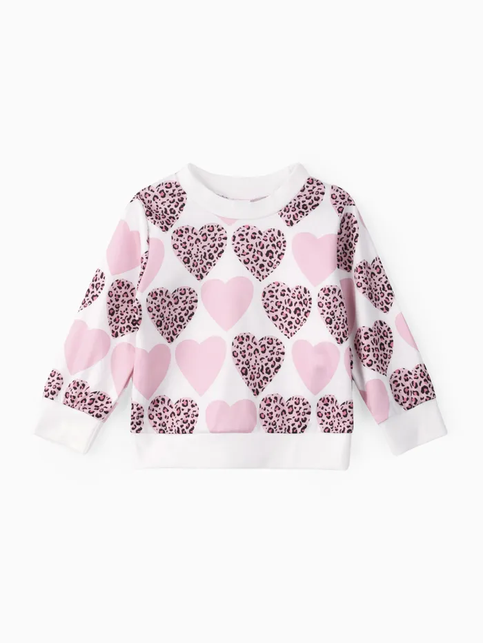 Baby Girl Allover Leopard Heart Print Long-sleeve Sweatshirt