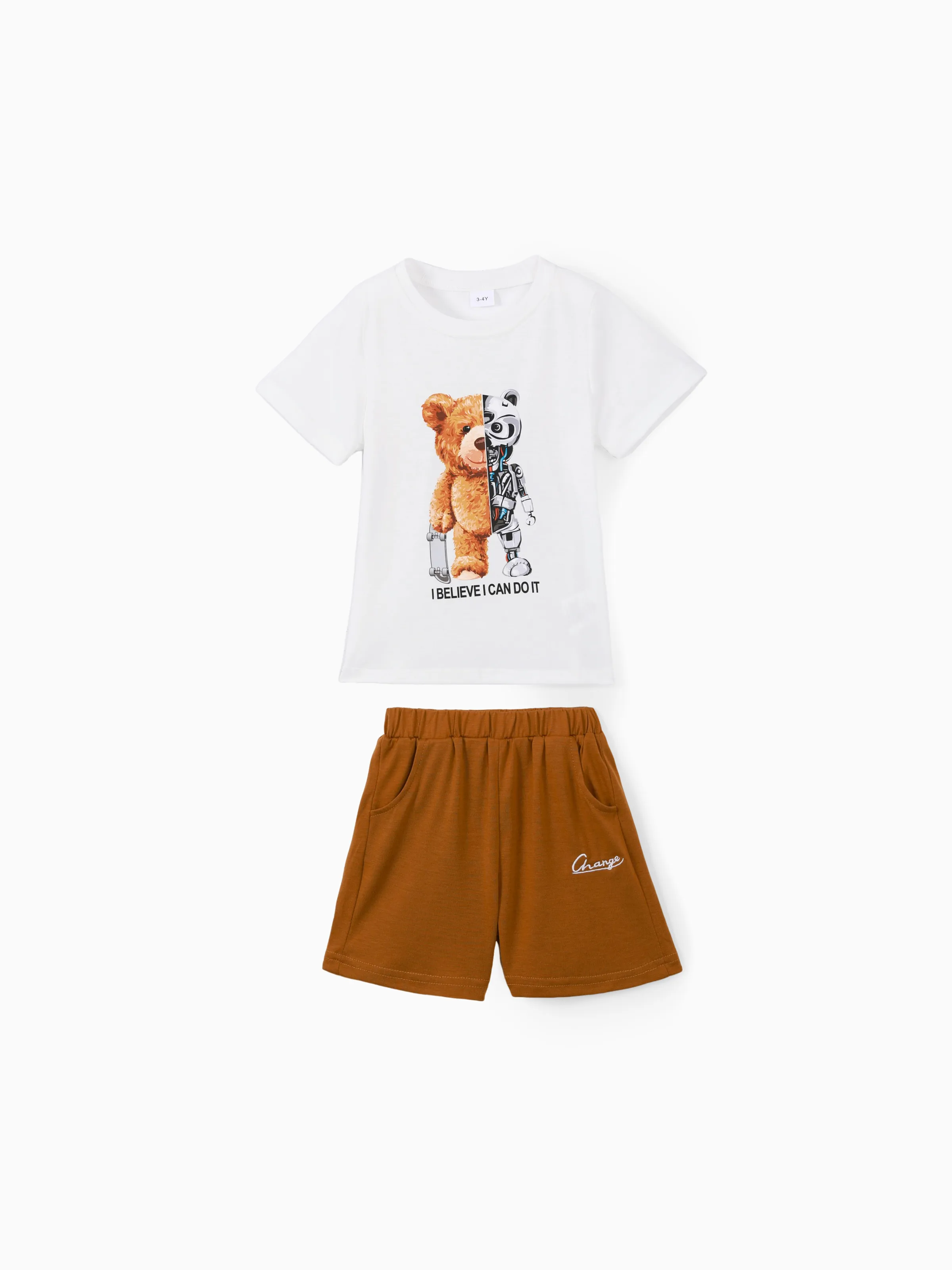 

2pcs Toddler Boy Playful Bear Print Short-sleeve Tee and Shorts Set