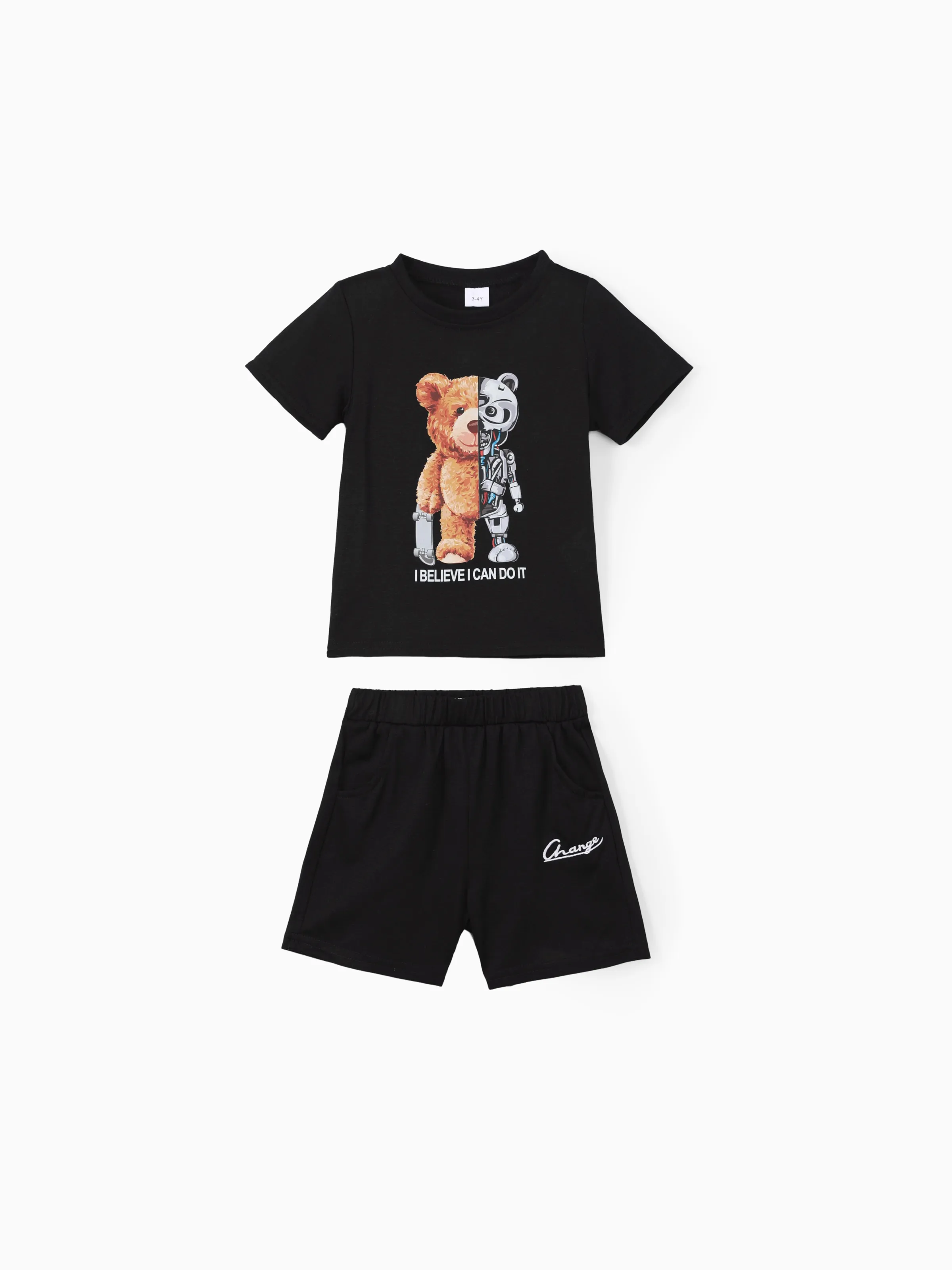 

2pcs Toddler Boy Playful Bear Print Short-sleeve Tee and Shorts Set
